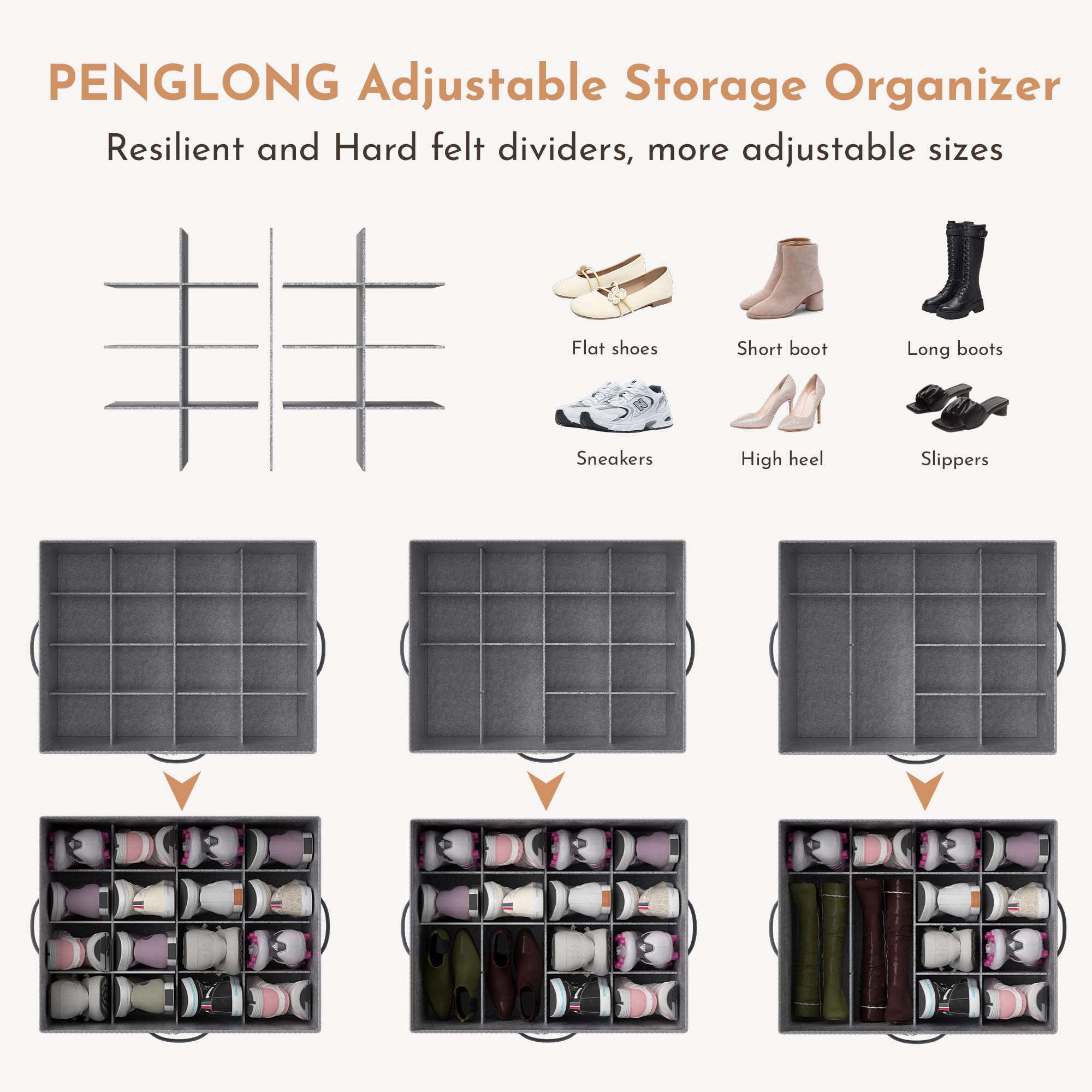16-Pair Adjustable Shoe Organizer Storage Box - Foldable Closet Shoe Bin with Clear Window, Handles & Dividers | Breathable Shoe Container for Sneakers, Boots & Heels | Perfect for Bedroom, Closet & Entryway Organization (Black, 1-Pack)