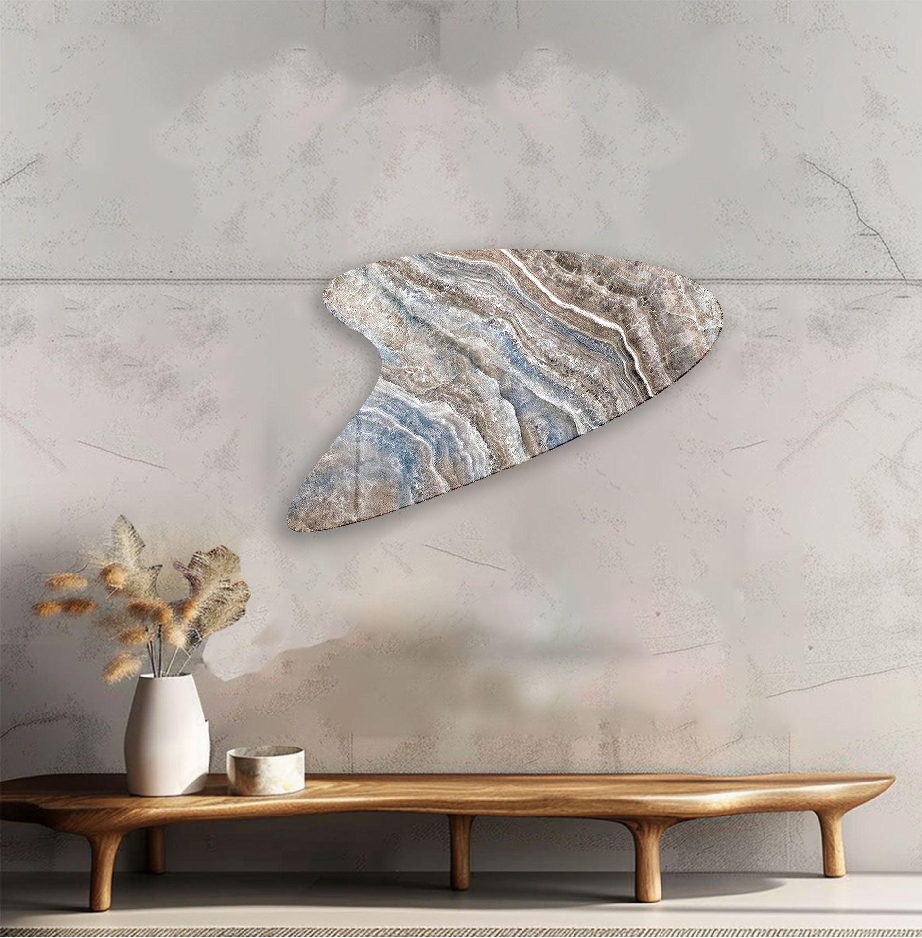 Blue & Beige Marble Irregular Glass Wall Art - Modern Abstract Home Decor for Living Room, Bedroom & Office - Unique Handmade 3D Wall Sculpture for Contemporary Interior Design