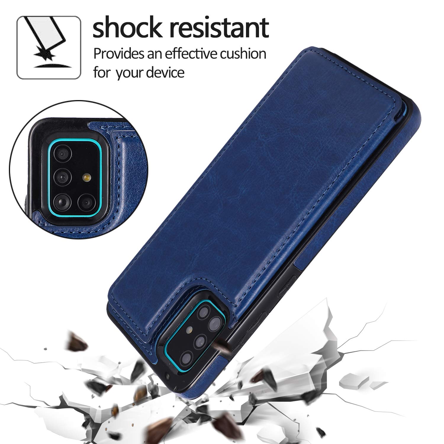 **Asuwish Wallet Case with Card Holder & Stand for Samsung Galaxy A51 5G/A51 5G UW Verizon | Tempered Glass Screen Protector Included | Stylish Blue Protective Cover for Men & Women | Perfect for Work, Travel & Daily Use**
