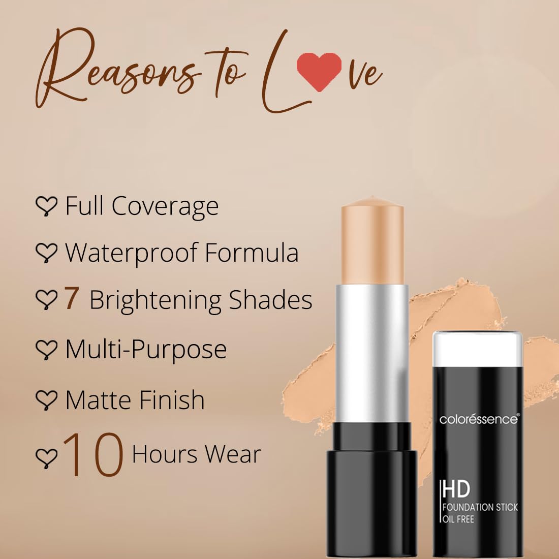Coloressence HD Foundation Stick - Oil-Free, SPF 15, FS-1 Shade, 14g | Full Coverage Makeup for Flawless Skin | Perfect for Daily Wear & Photography