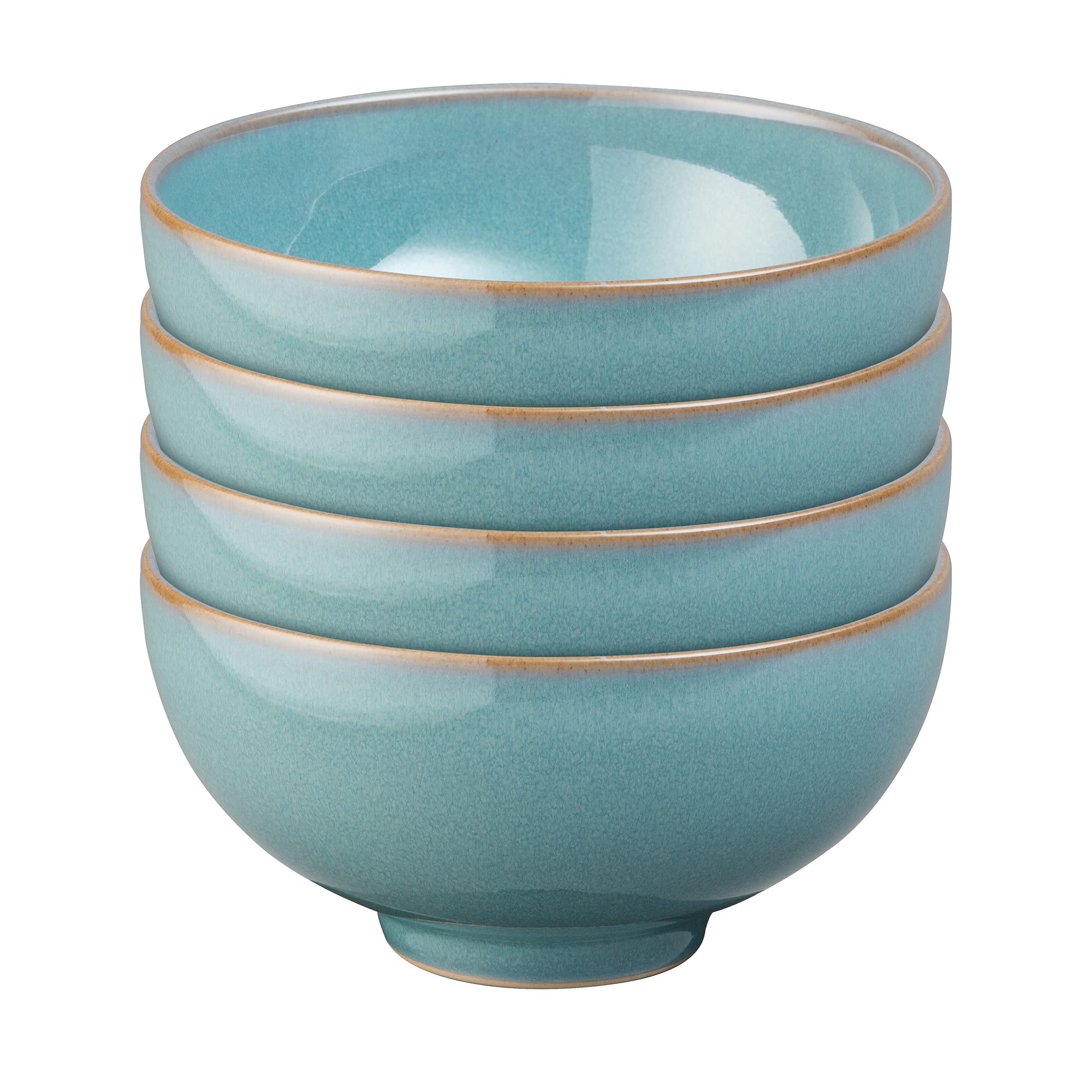 Denby Azure Blue Rice Bowls Set of 4 - 13cm (480ml) Microwave & Dishwasher Safe Ceramic Stoneware - Crack Resistant Soup & Salad Bowls for Home & Restaurant Use - Elegant Blue Tableware for Asian Cuisine & Everyday Dining