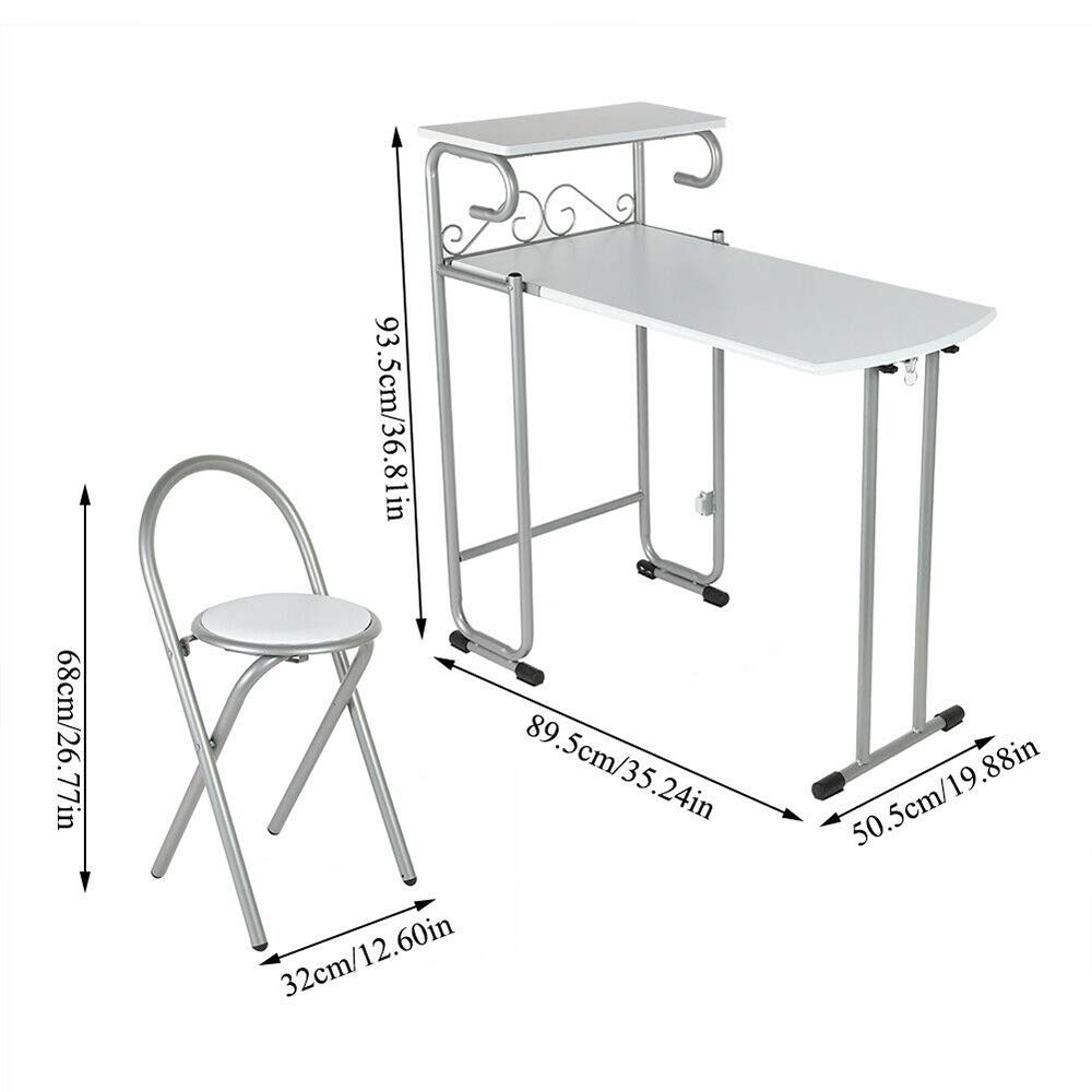 White Folding Dining Set - 3 Piece MDF Metal Table & 2 Chairs for Kitchen, Dining Room, Small Space - 35.24