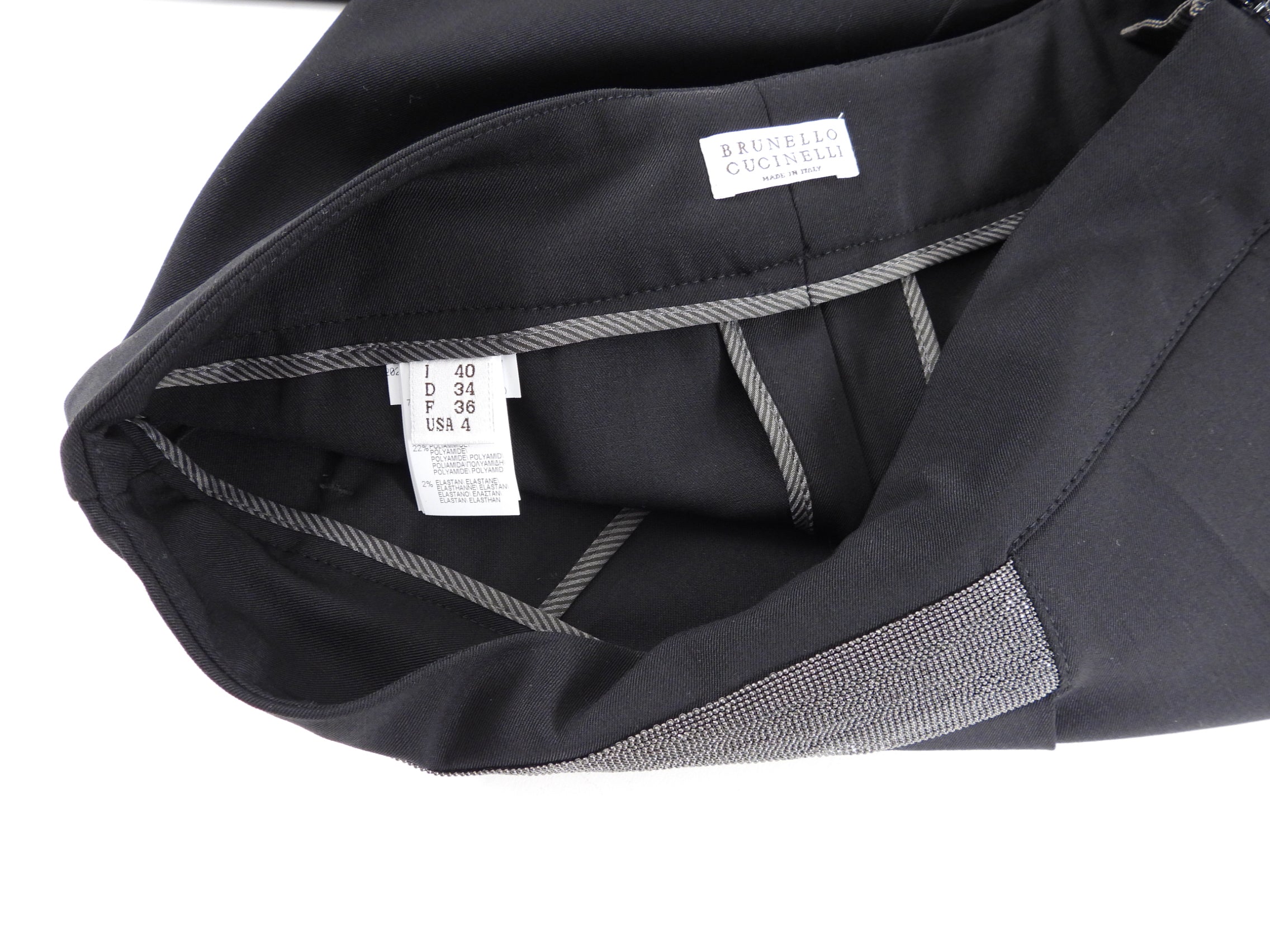 Brunello High Waist Asymmetrical Monili Design Black Women's Pants IT40 / US Size 4 - Perfect for Office Wear, Evening Events & Fashionable Outfits