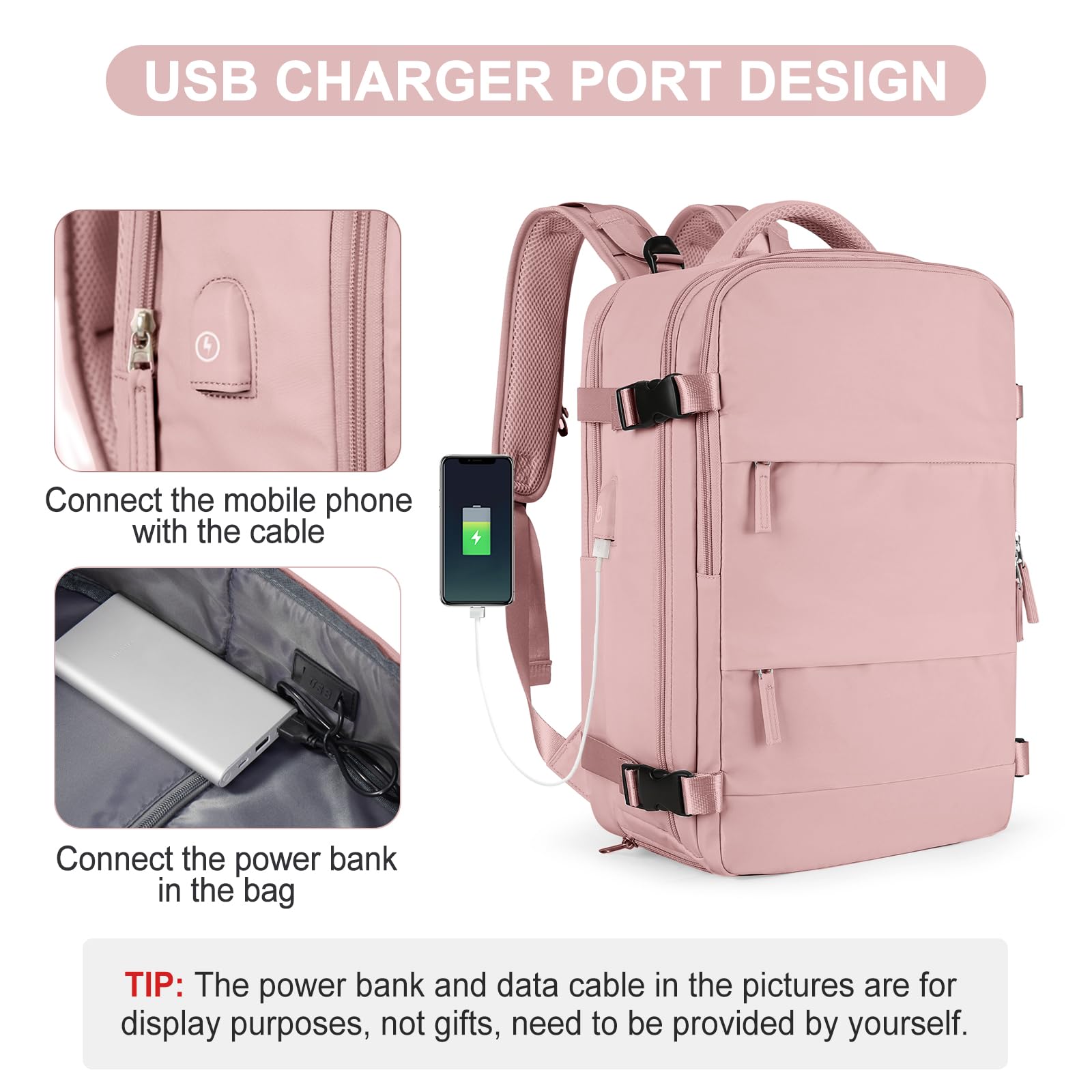 Coofay Women's Airline Approved Carry On Backpack - Waterproof Travel Daypack for Hiking, Sports & Casual Use - Lightweight Small Personal Item Backpack (Pink) | Perfect for Flights, Commuting & Outdoor Adventures