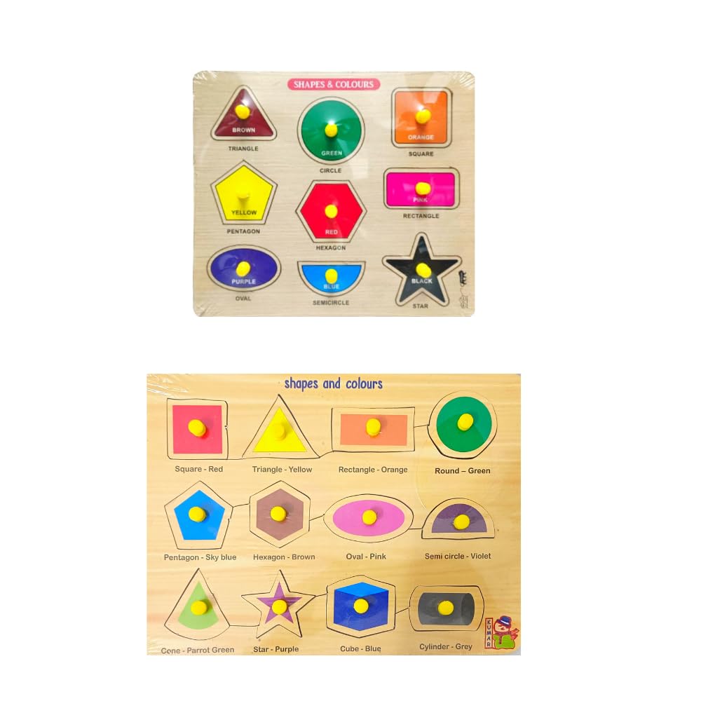 Combo of 5 Wooden Learning Boards: Shape, Small Shape, Wild Animals, 1-20 Numbers, Vegetables - Educational Wooden Puzzles for Kids 3+ & Adults - Perfect for Home Learning, Classroom Activities, and Family Bonding