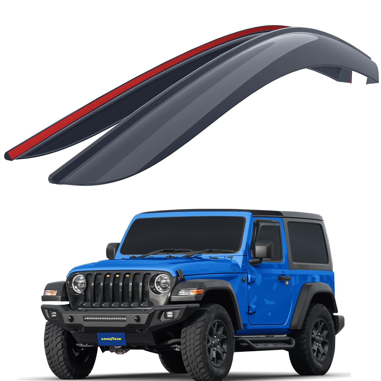 Goodyear Shatterproof Window Deflectors for Jeep Wrangler JL (2018-2025) & Gladiator (2020-2025) - 2-Piece Tape-On Rain Guards & Vent Visors | Weatherproof Car Accessories for Off-Road Protection & Enhanced Driving Comfort