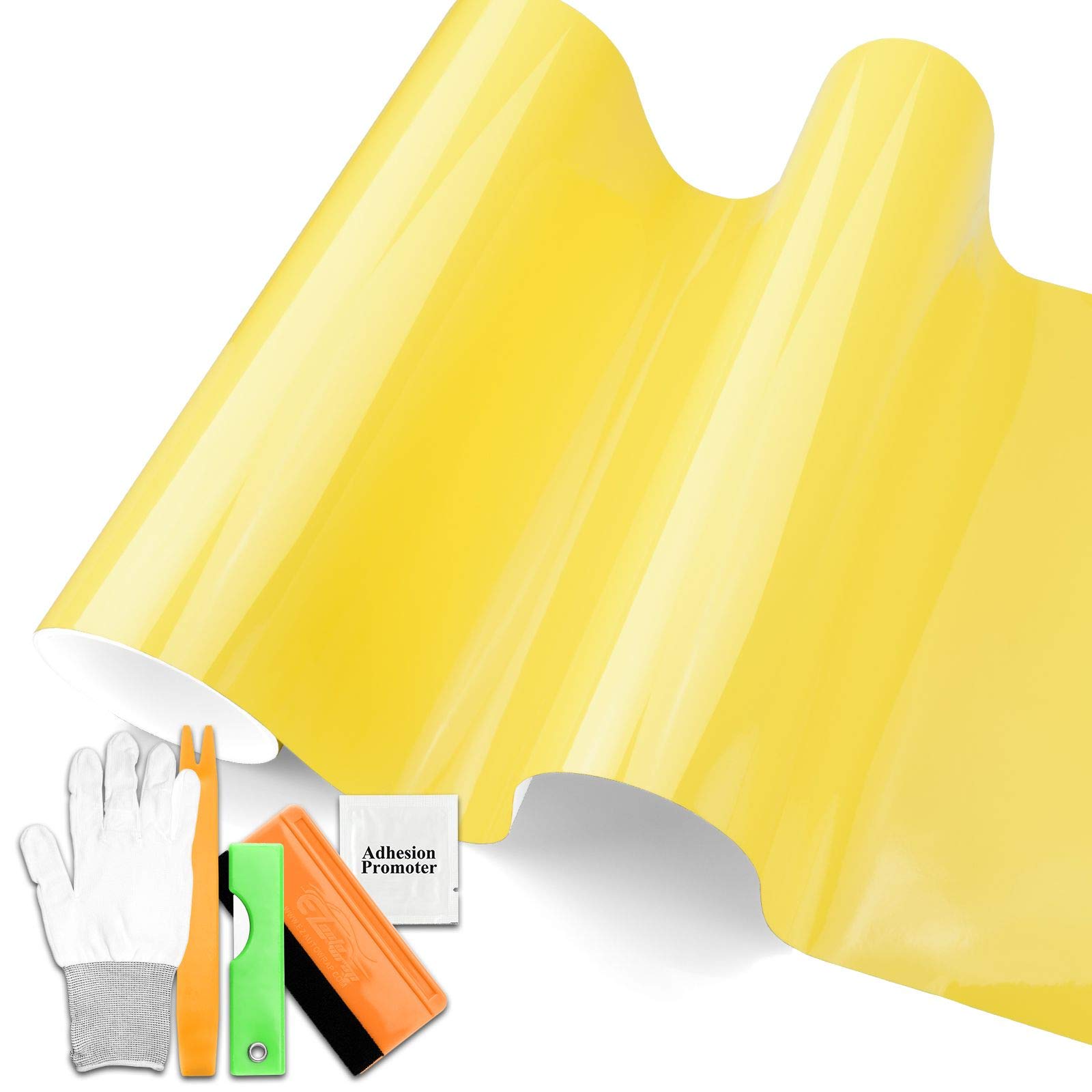 Premium 5FT x 35FT Lemon Yellow Car Vinyl Wrap - High Gloss Air Release Vinyl Sticker for Vehicle Decal | Perfect for Car Wrapping, DIY Projects & Auto Customization