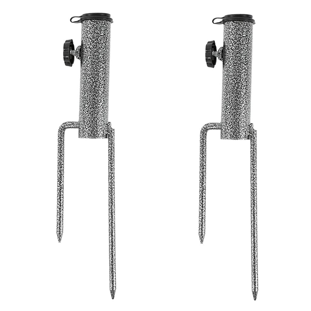 2 Pack Heavy Duty Steel Patio Umbrella Anchors - Beach Umbrella Stand with Ground Screw & 2 Forks - Perfect for Lawn, Garden, Patio, Outdoor, Beach & Fishing - Secures Umbrellas in Sand, Grass & Soil