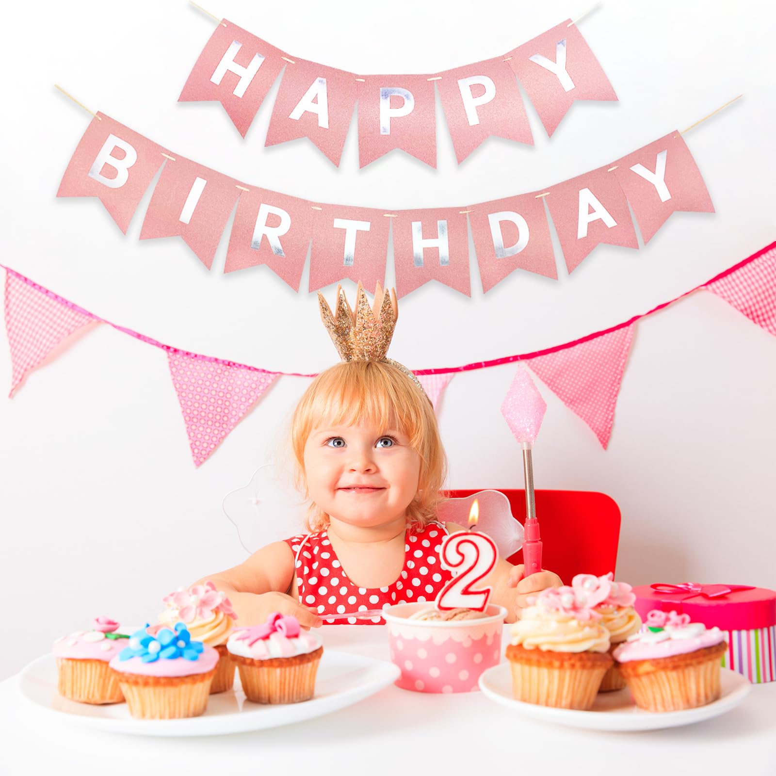 Rose Gold Happy Birthday Banner (Pre-Strung) - Shiny Birthday Party Decorations for Women, Girls & Kids - Perfect for Birthday Parties, Baby Showers & Anniversary Celebrations