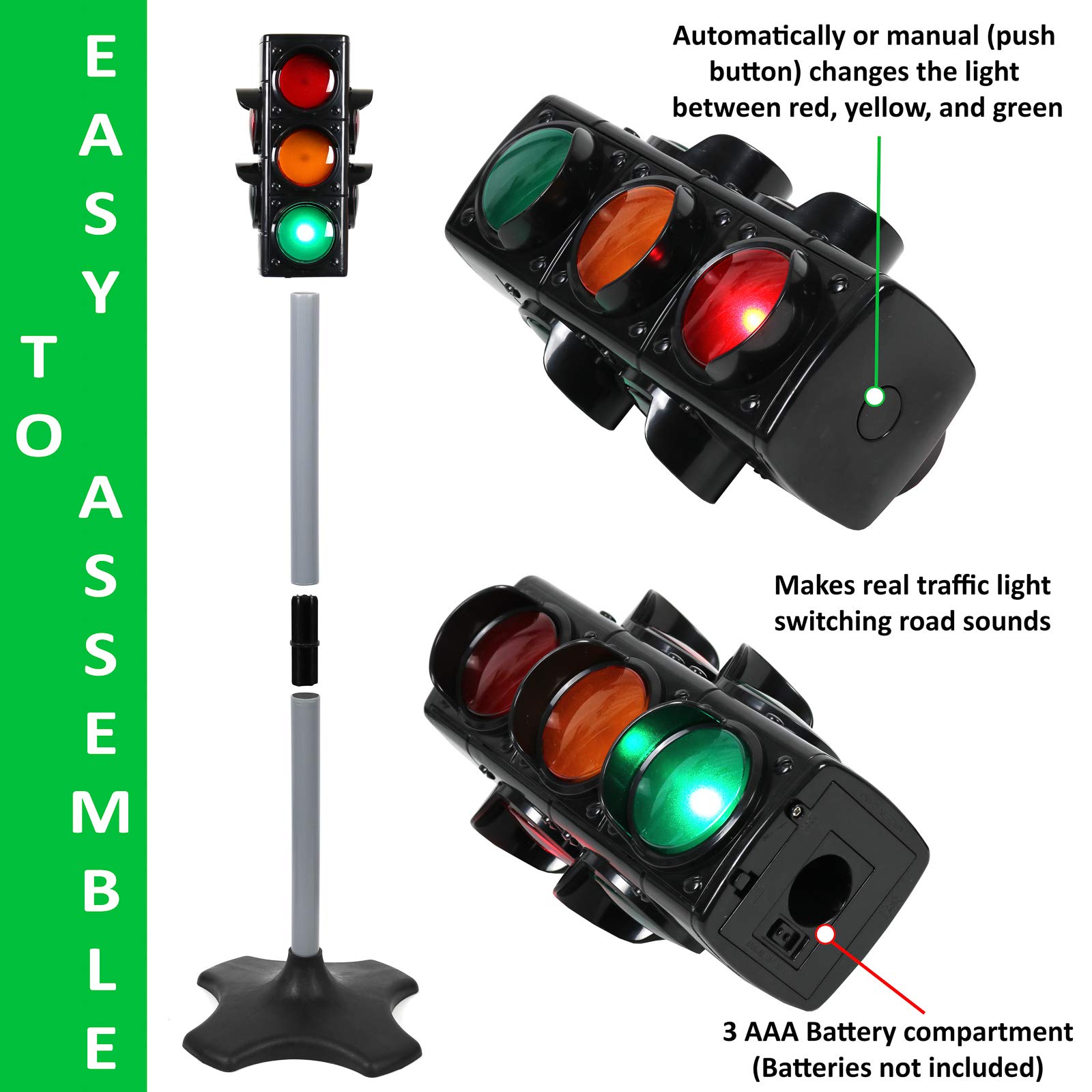 Kids Traffic Light Toy Set with 5 Street Signs - Educational Pretend Play for Toddlers & Children - Perfect for Indoor/Outdoor Playtime, Road Safety Learning & Role-Playing Games