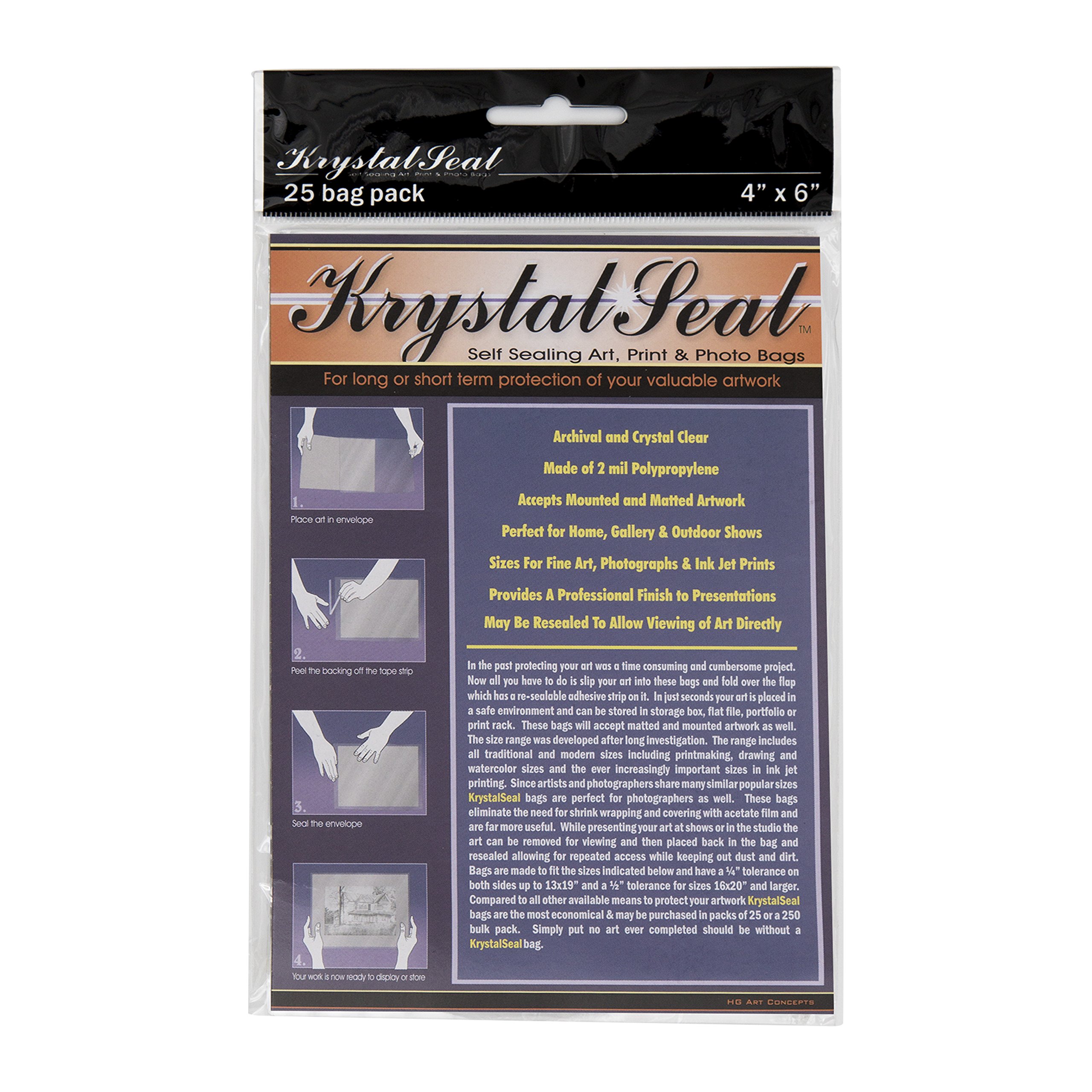 Creative Mark Krystal Seal ATC Archival Polyethylene Bags 4x6 Inch - 25 Pack for Paintings, Artwork & Photo Storage - Perfect for Artists, Collectors & Scrapbooking