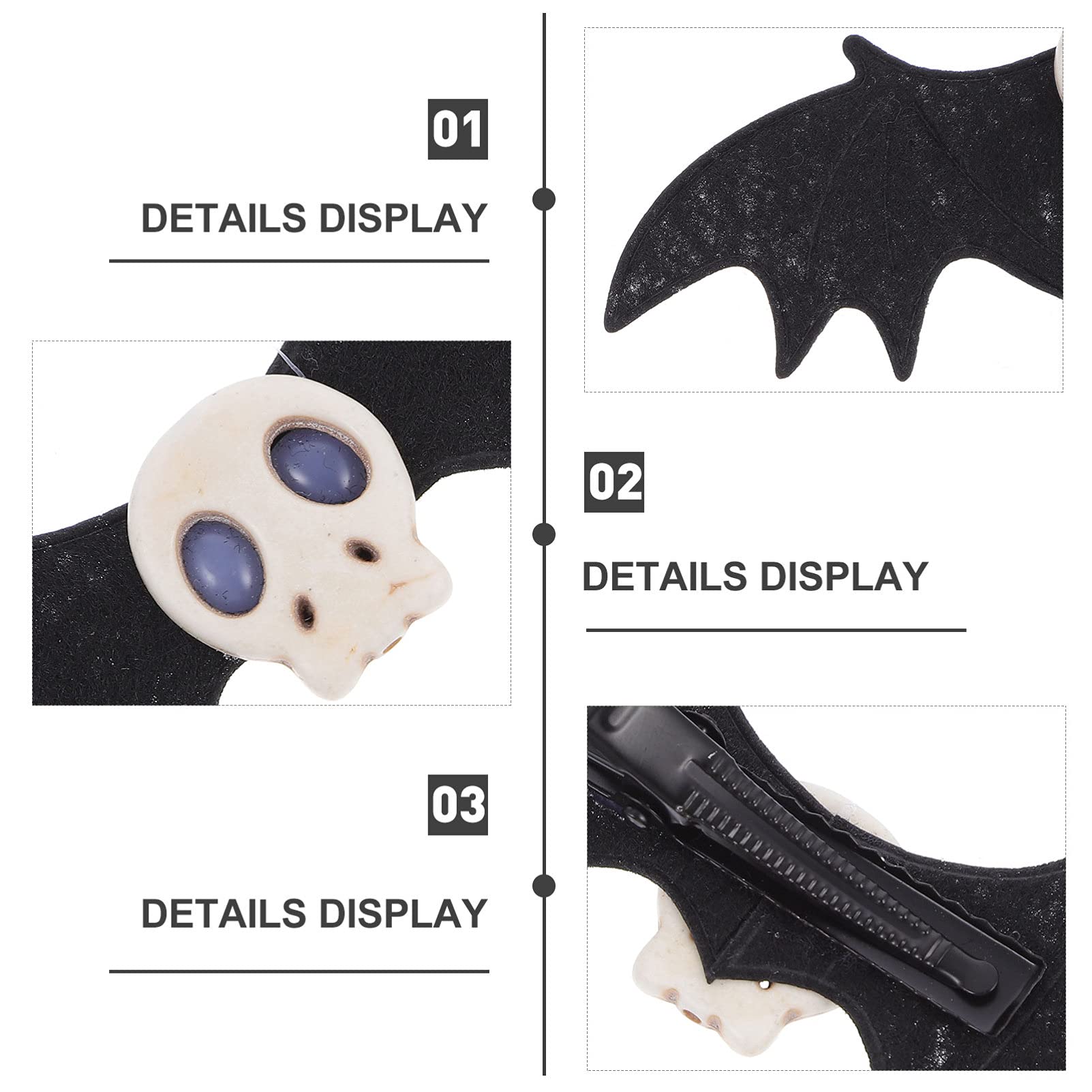 Beaupretty Halloween Hair Clips - 2PCS Bat Skull Hairpins for Women, Gothic Hair Accessories for Costume & Cosplay - Perfect for Halloween Parties, Cosplay Events and Themed Outfits