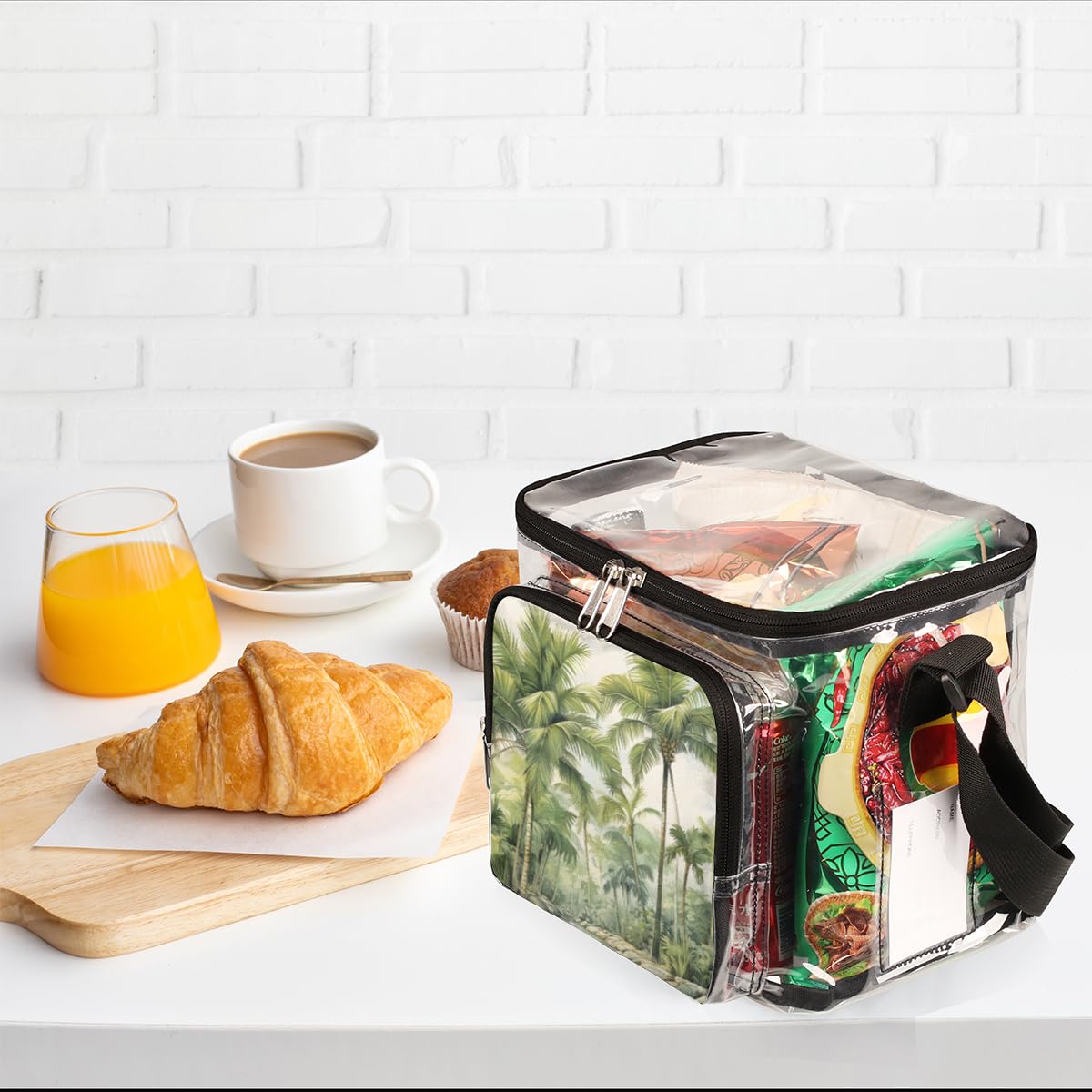 GzLeyigou Clear Coconut Palm Tote Bag with Handles - Transparent Crossbody Shoulder Bag for Lunch, Beach & Outdoor Activities | Perfect for Travel, Picnic, Concerts & Sports Events | Stadium Approved Tropical Design