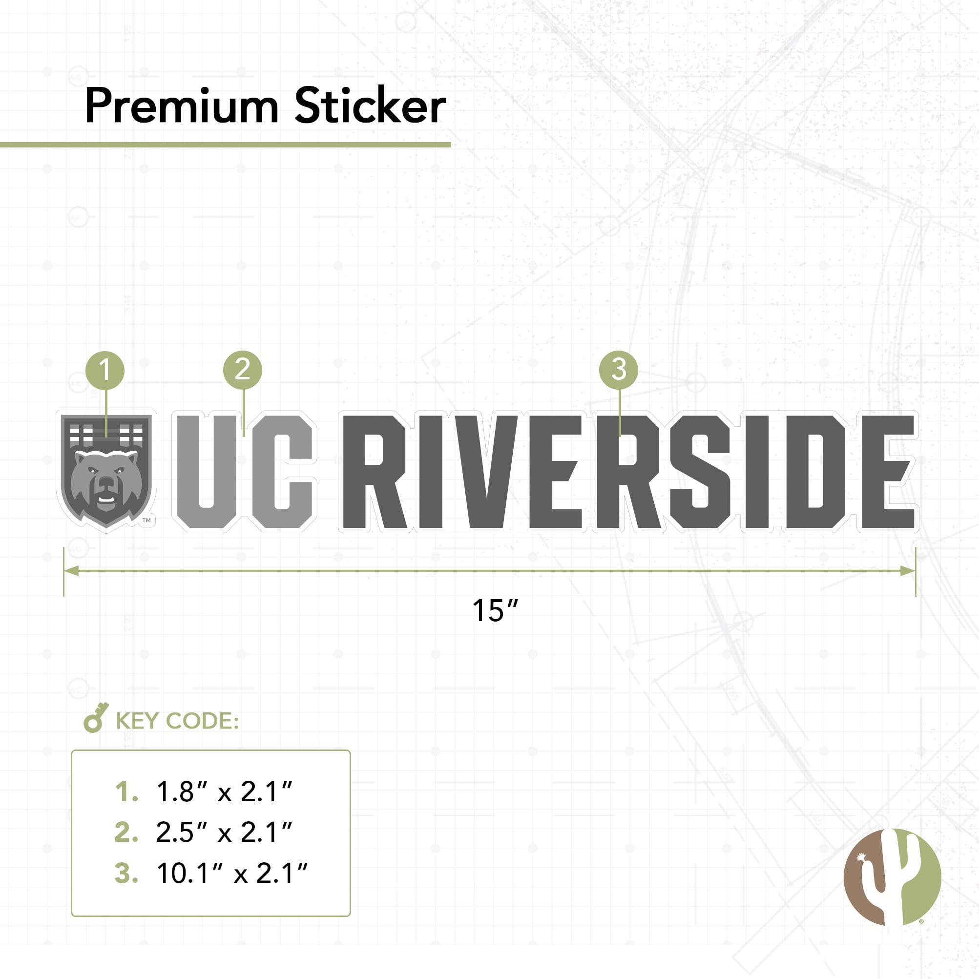 UCR Highlanders Vinyl Decal Sticker - 15 Inch Desert Cactus Design for Laptop, Water Bottle, Car & Scrapbook | University of California Riverside School Spirit Decoration