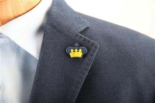 Premium Crown Lapel Pin - Mission Blue & Huckleberry Yellow - Elegant Lapel Accessory for Suits, Blazers, Formal Events & Business Attire