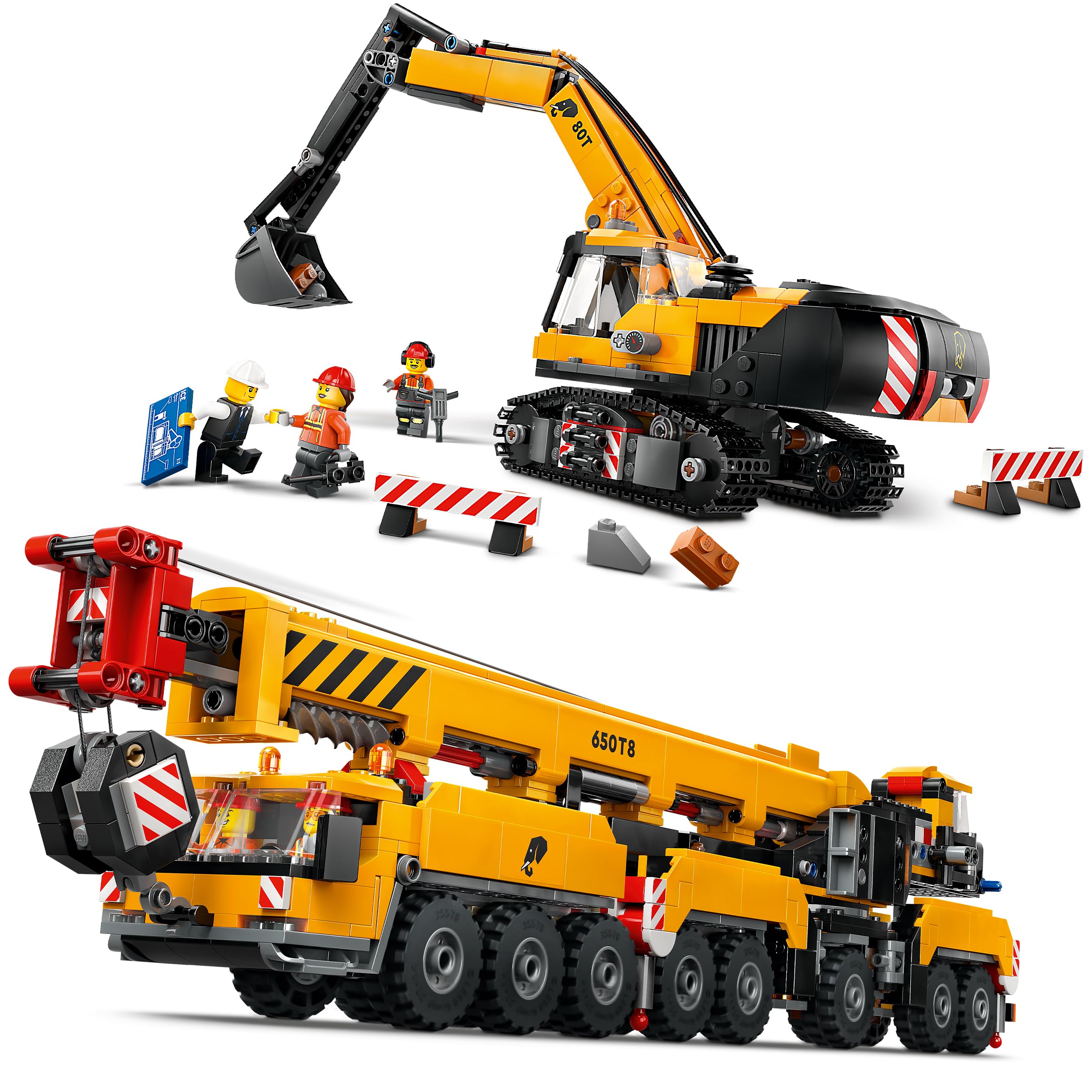 LEGO City Construction Crane & Excavator Set (60409 & 60420) - Mobile Crane & Tracked Digger Building Toy for Kids Ages 9+ - Creative Construction Playset for STEM Learning & Pretend Play
