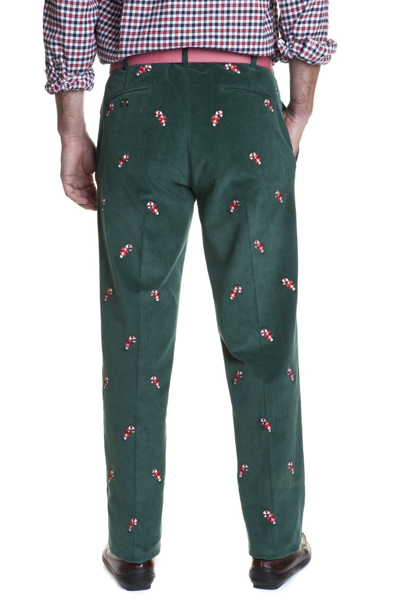 Beachcomber Corduroy Pants for Men - Hunter Green & Candy Cane Striped Casual Trousers | Perfect for Outdoor Adventures, Fall Fashion, and Holiday Parties