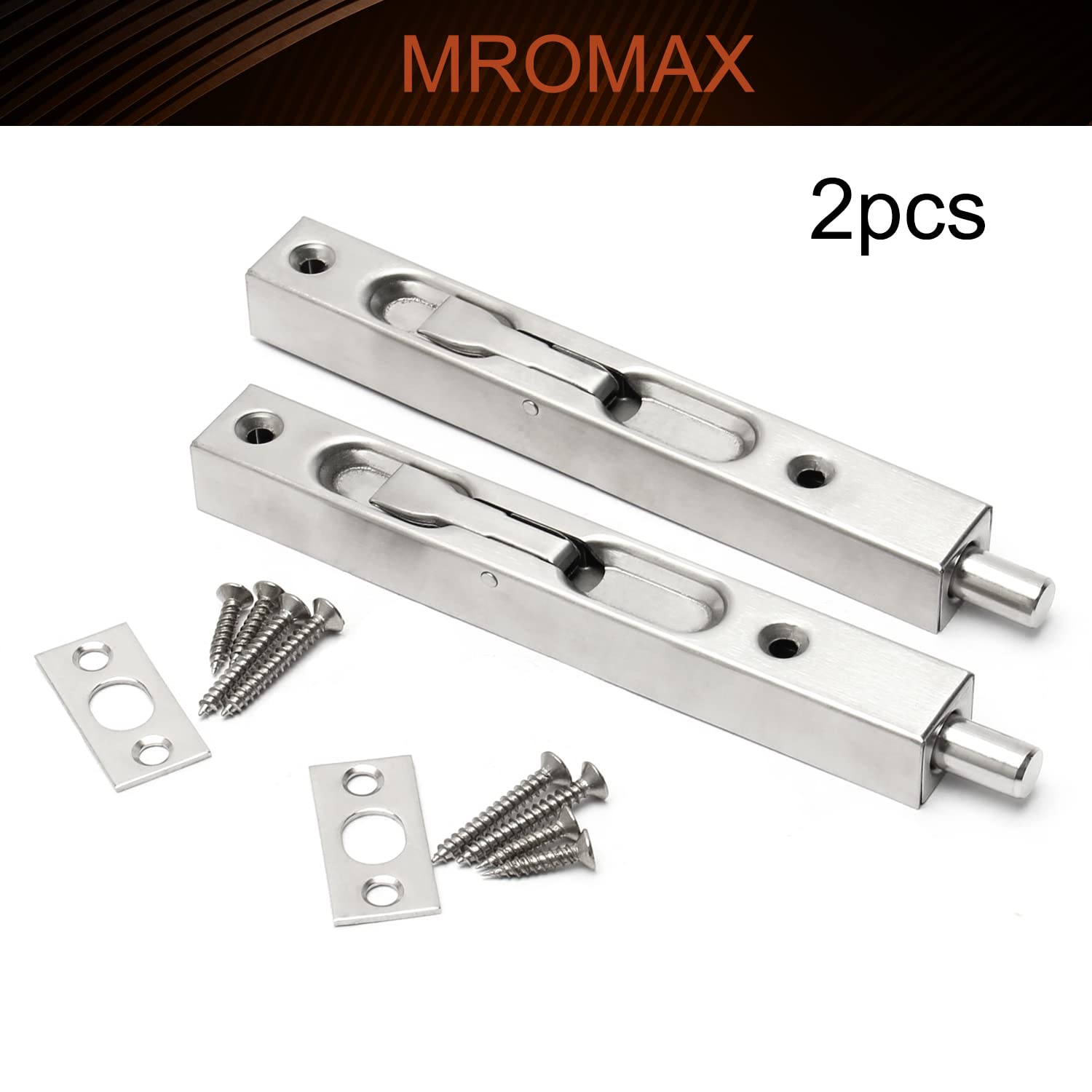 MroMax 6 Inch Stainless Steel Flush Bolt - Security Door Guard with Lever Action Latch, Silver Tone (2-Pack) - Ideal for Home Security, Office Doors, and Commercial Buildings