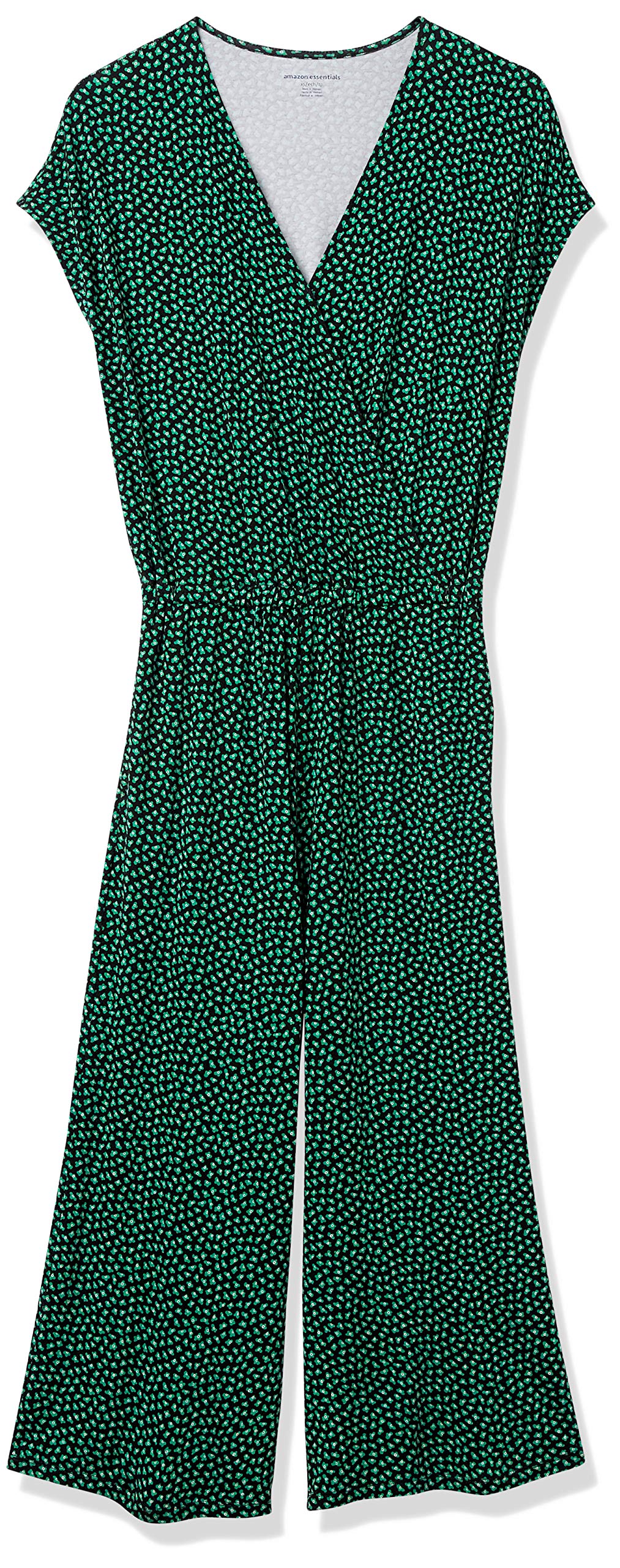 Amazon Essentials Women's Short-Sleeve Surplice Cropped Wide-Leg Jumpsuit - Comfortable Casual Romper for Summer, Beach & Vacation Wear | Plus Size Options Available