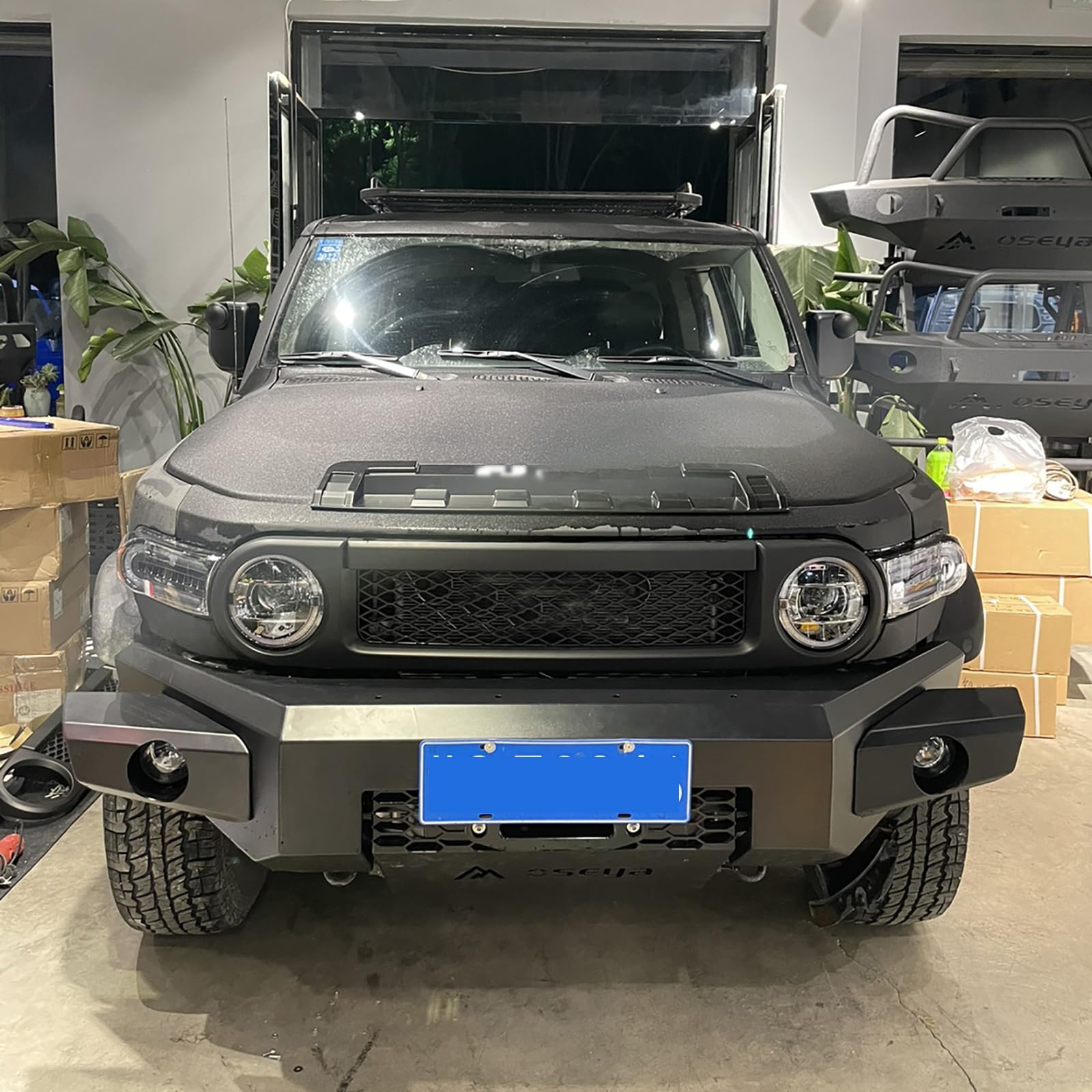 2007-2021 Toyota FJ Cruiser Front Hood Grill Cover - Yellow Bonnet Trim with LED Lamp | Durable ABS Plastic Replacement Part for Off-Road & Daily Driving Protection