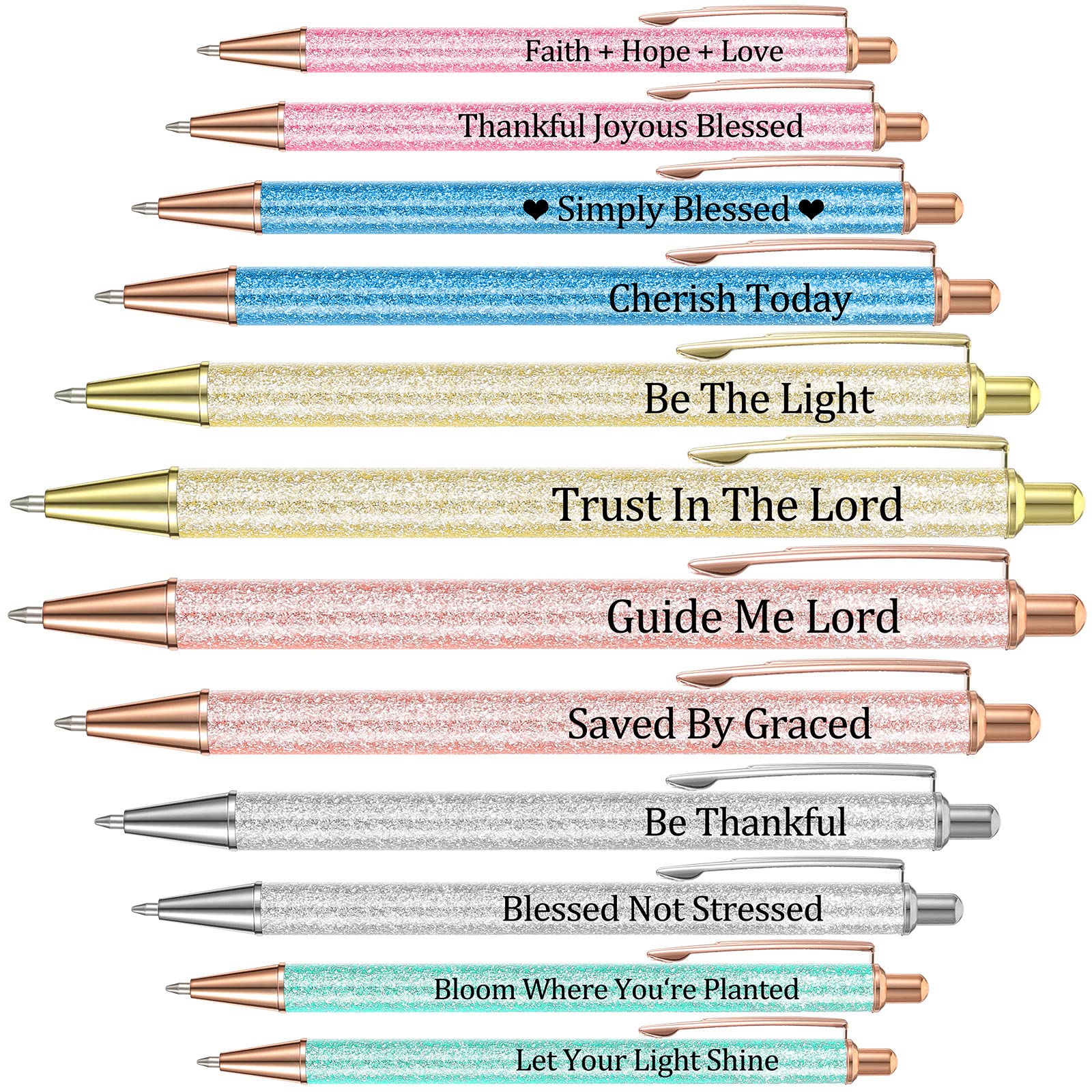 Jeyiour 12-Pack Inspirational Glitter Pens with Motivational Quotes - Funny Office Pens for Women, Girls & Adults (Assorted Colors, Bible Style) - Perfect for Journaling, Note Taking & Gift Giving