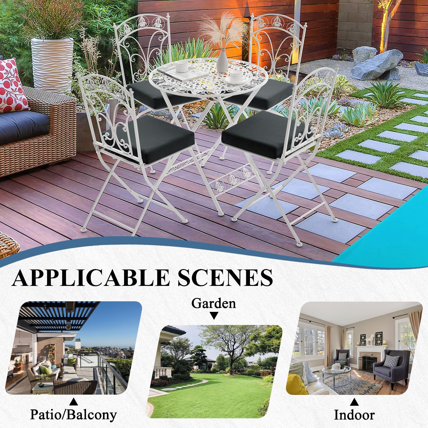 Qirroboni 4-Piece Outdoor Chair Cushion Set - Waterproof Square Corner Seat Cushions for Patio Furniture, Fade-Resistant Garden Couch Pads (18.5