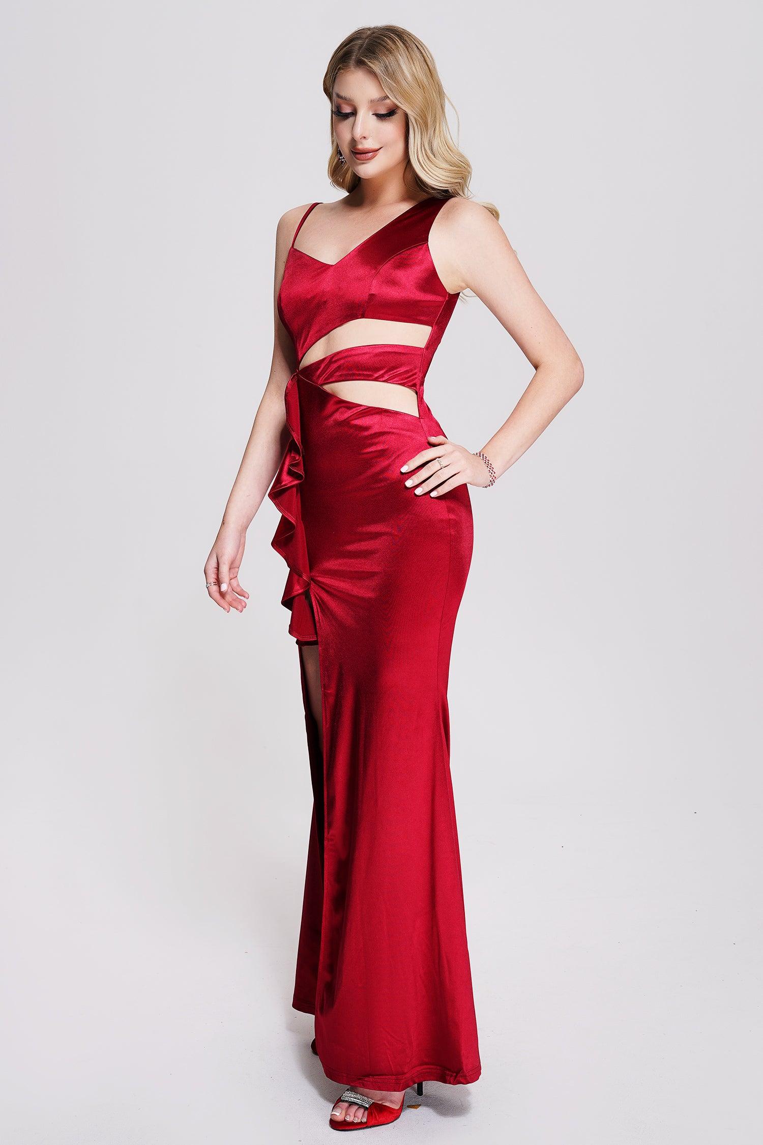 Zore Women's Satin Cutout Maxi Dress - Elegant Evening Gown for Parties, Weddings & Special Occasions
