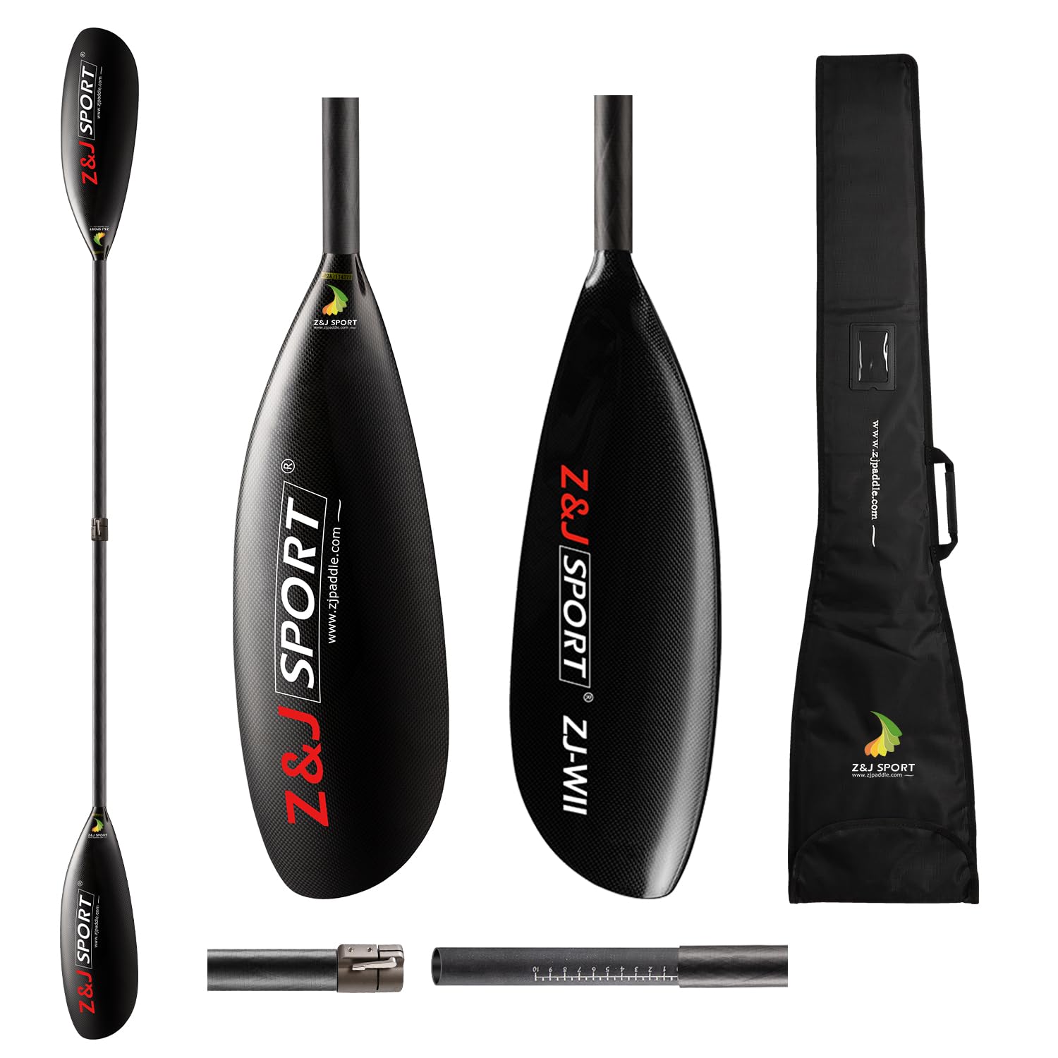 Z&J SPORT Adjustable Carbon Fiber Kayak Paddle - Lightweight 2-Piece Wing Paddle with Oval Shaft for Surfski, Racing & Touring Kayaks | Includes Paddle Bag | Perfect for Competitive Kayaking & Water Sports Adventures