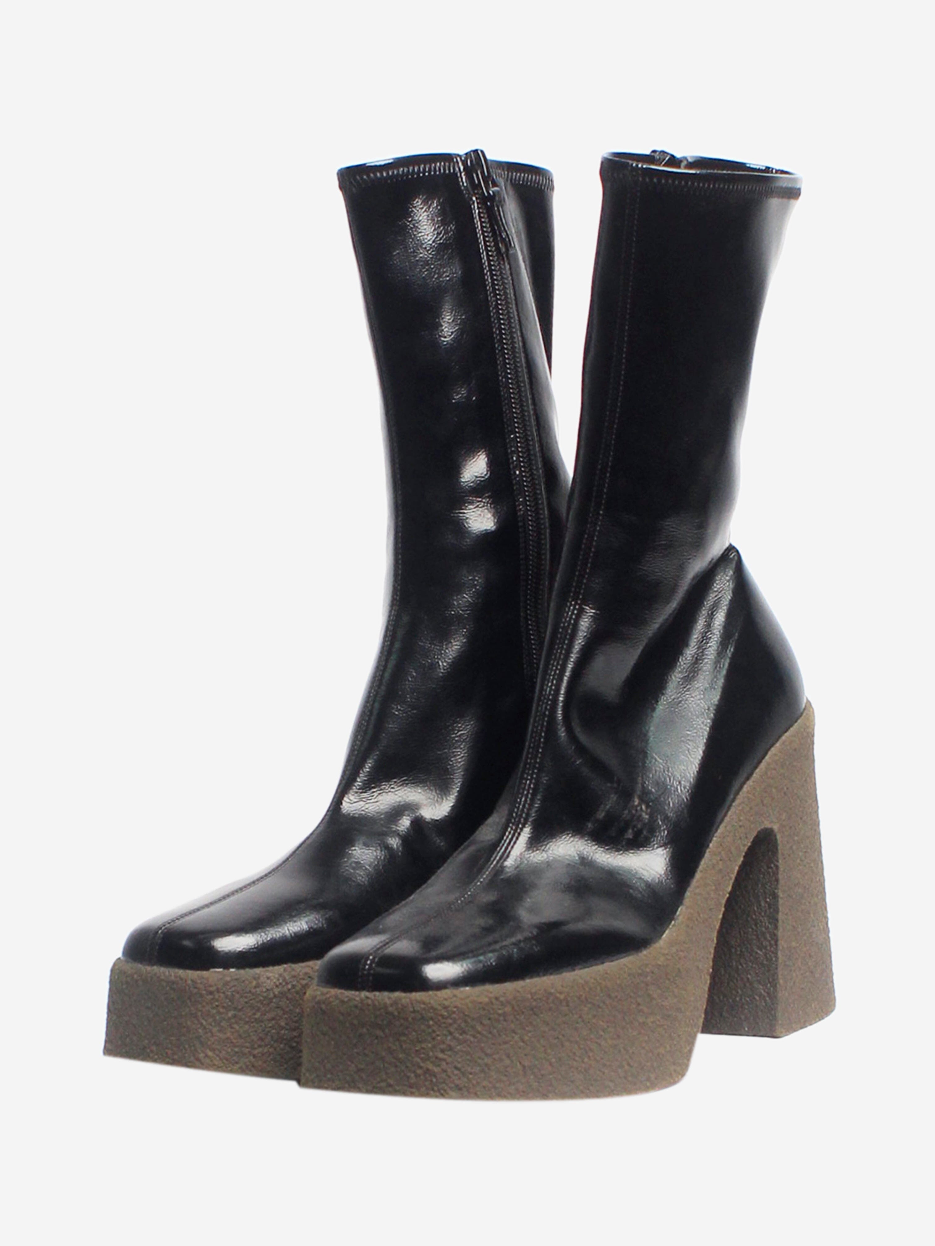 Black Vegan Patent Leather Platform Boots Women's Size EU 38 (US 7.5) - Stylish & Comfortable for Party, Night Out & Fashion Streetwear