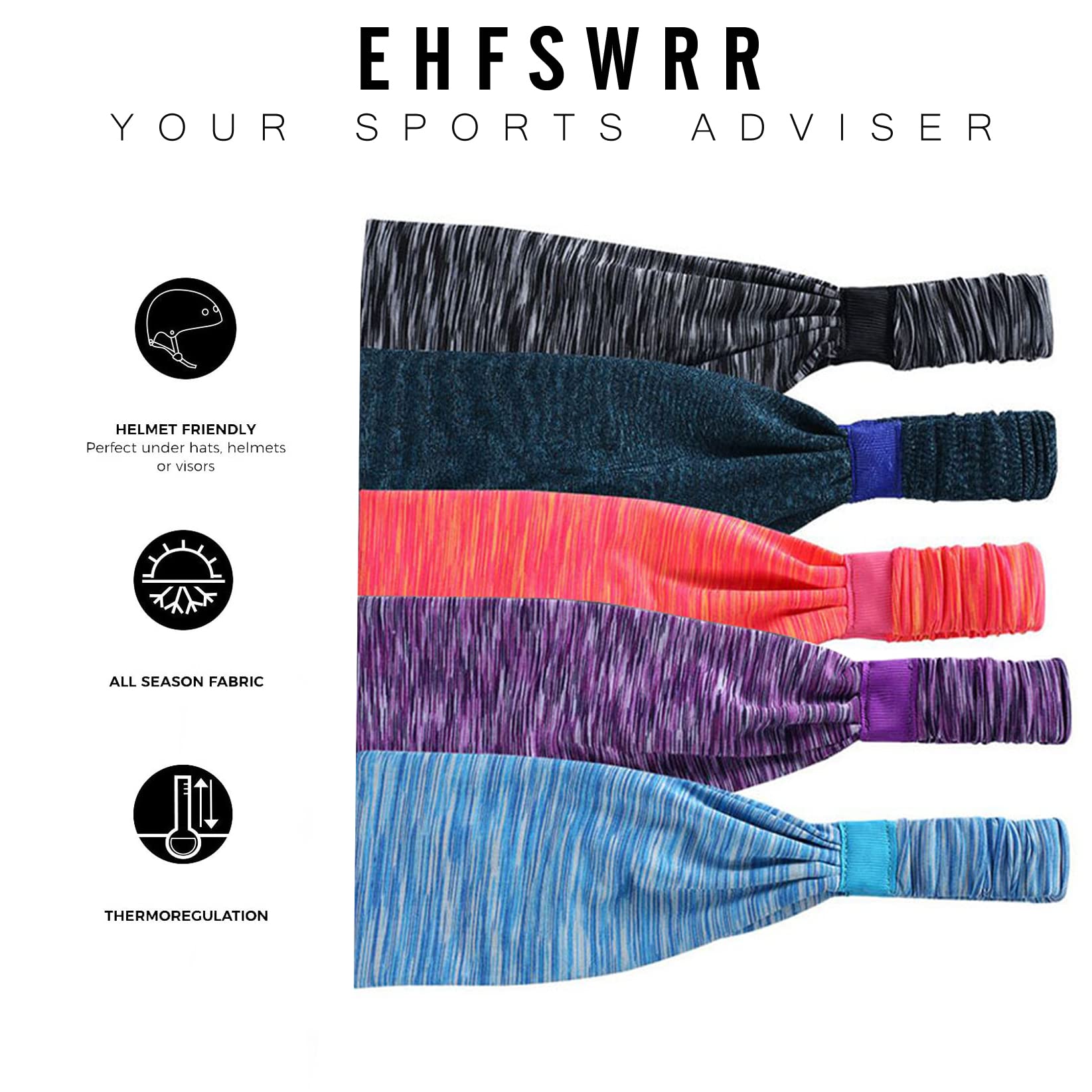 Elastic Workout Headbands for Women & Men - Wide Sweatband for Yoga, Gym, Running, Tennis & Cycling - Moisture Wicking Sports Headband - Perfect for Fitness, Exercise & Travel