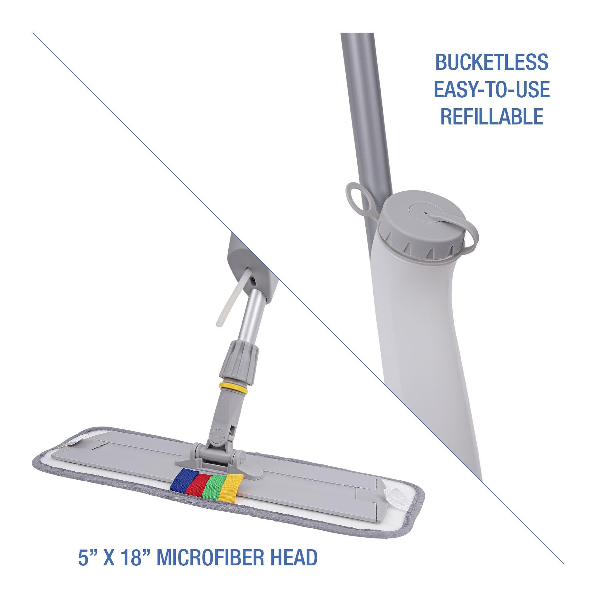 Boardwalk BWKBWMS16MFM 59-Inch Bucketless Microfiber Mop System Kit - Gray | Heavy-Duty Floor Cleaning for Hardwood, Tile & Laminate | Home & Commercial Use