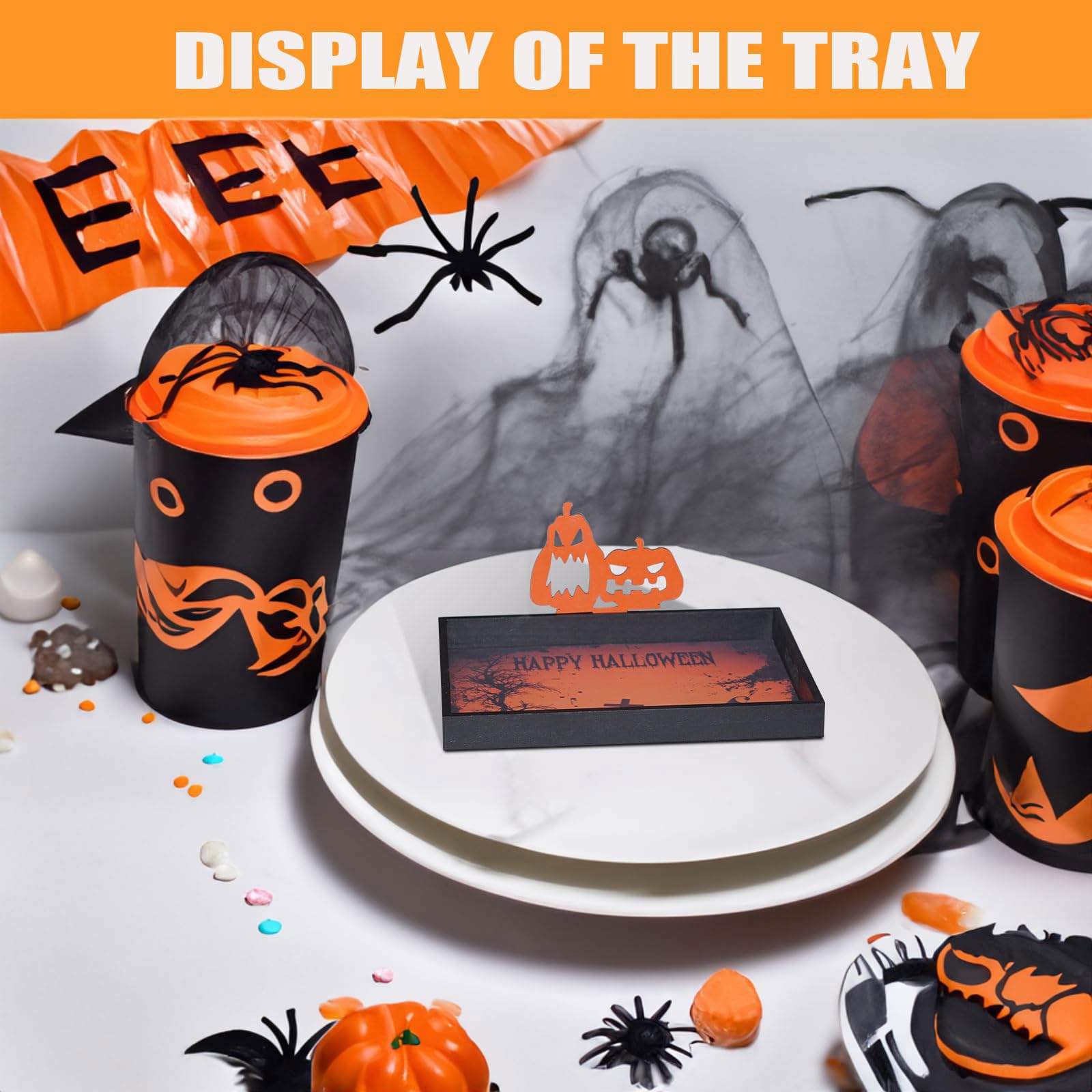 Halloween Serving Tray - Spooky Party Decor, Snack Platter for Candy, Appetizers & Meals - Perfect for Halloween Decorations, Breakfast, Lunch & Dinner Parties