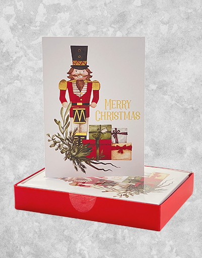 Premium Drumming Nutcracker Christmas Cards - 15 Count Boxed Holiday Greeting Cards for Festive Season, Family Gatherings & Office Parties