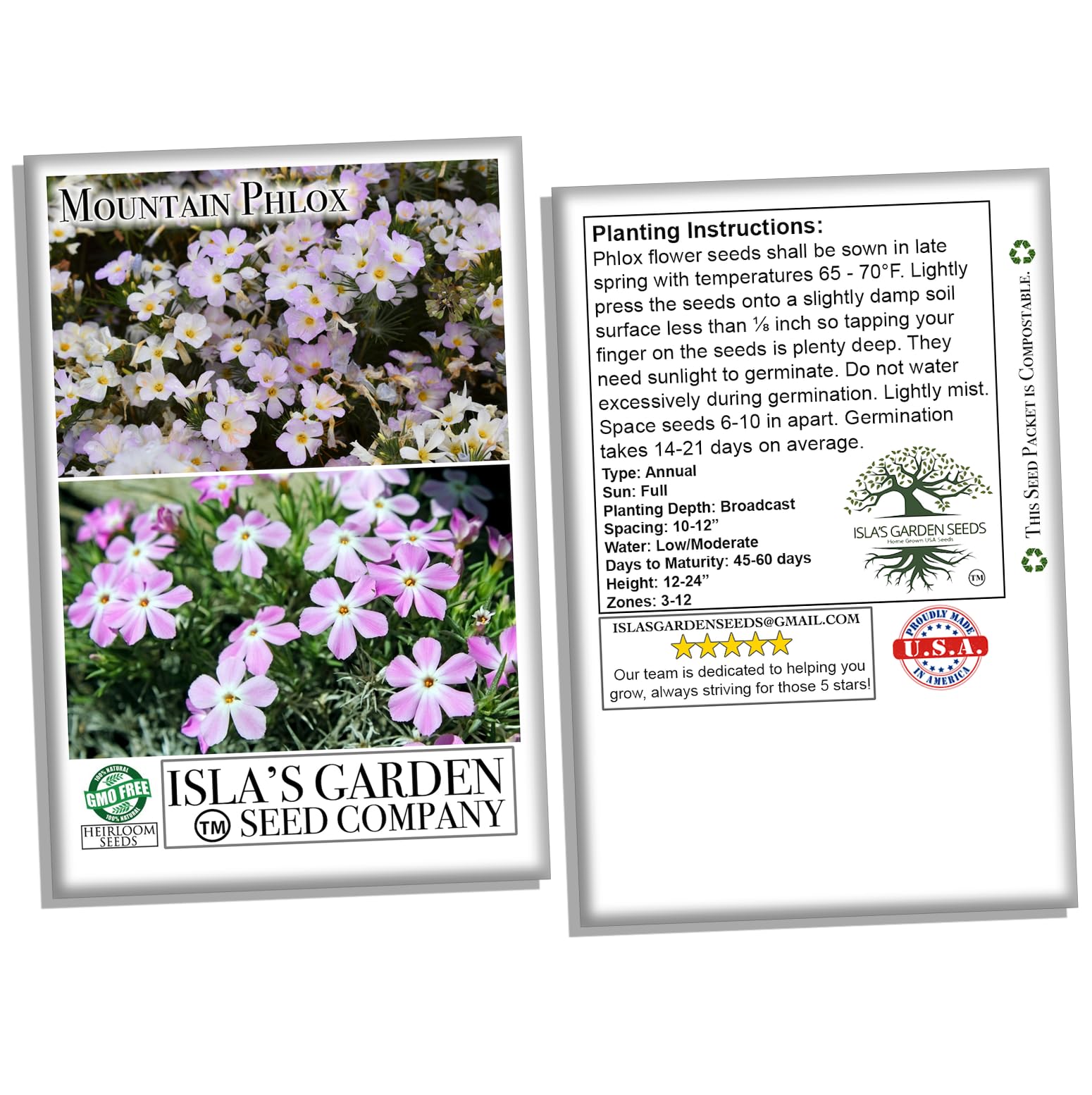 Mountain Phlox Flower Seeds - 1000+ Non-GMO Heirloom Seeds (Phlox austromontana) by Isla's Garden Seeds for Rock Gardens, Borders & Wildflower Landscapes