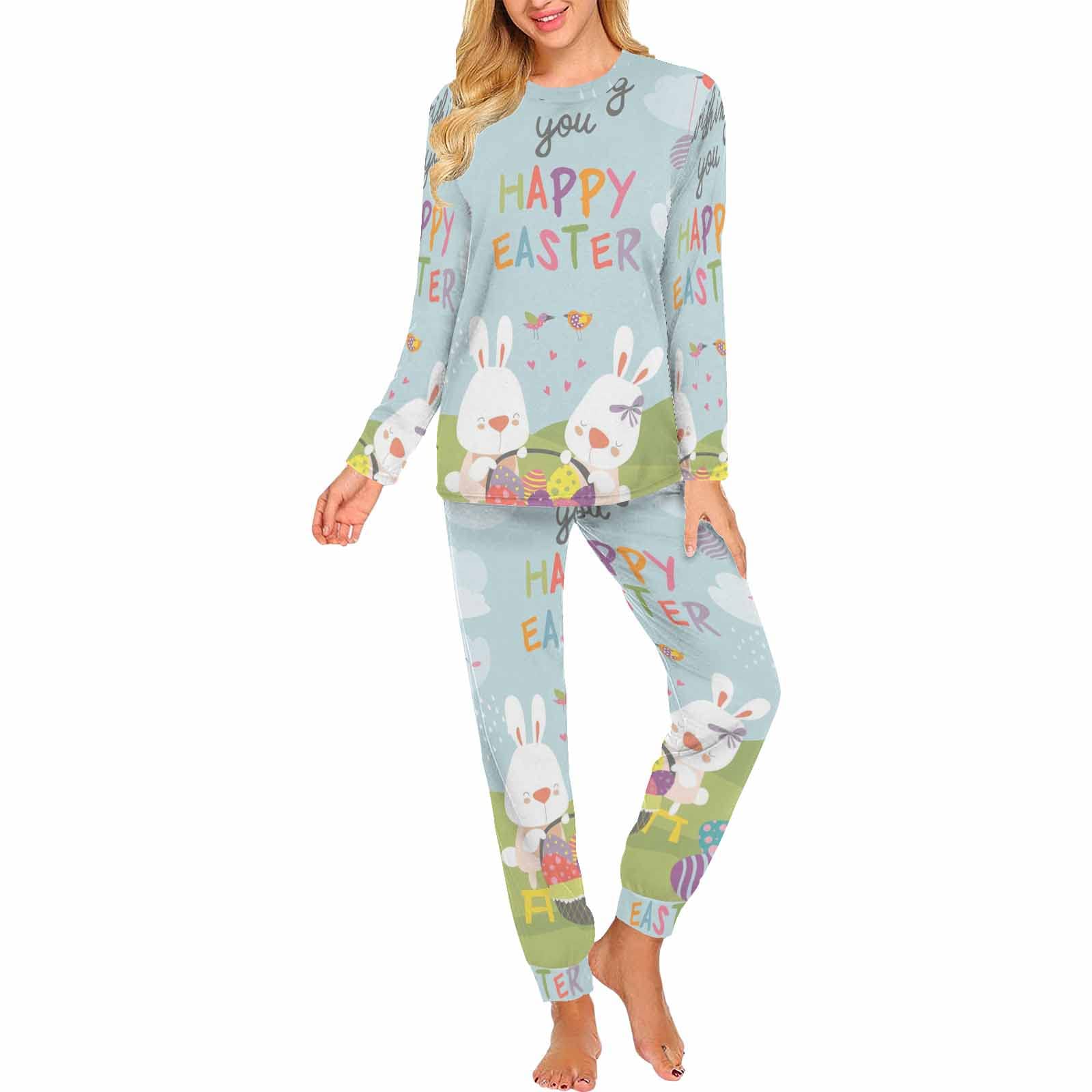 InterestPrint Easter Bunny & Egg 2-Piece Sleepwear Set for Women - Soft Pajamas & Lounge Wear for Easter Celebrations & Cozy Nights