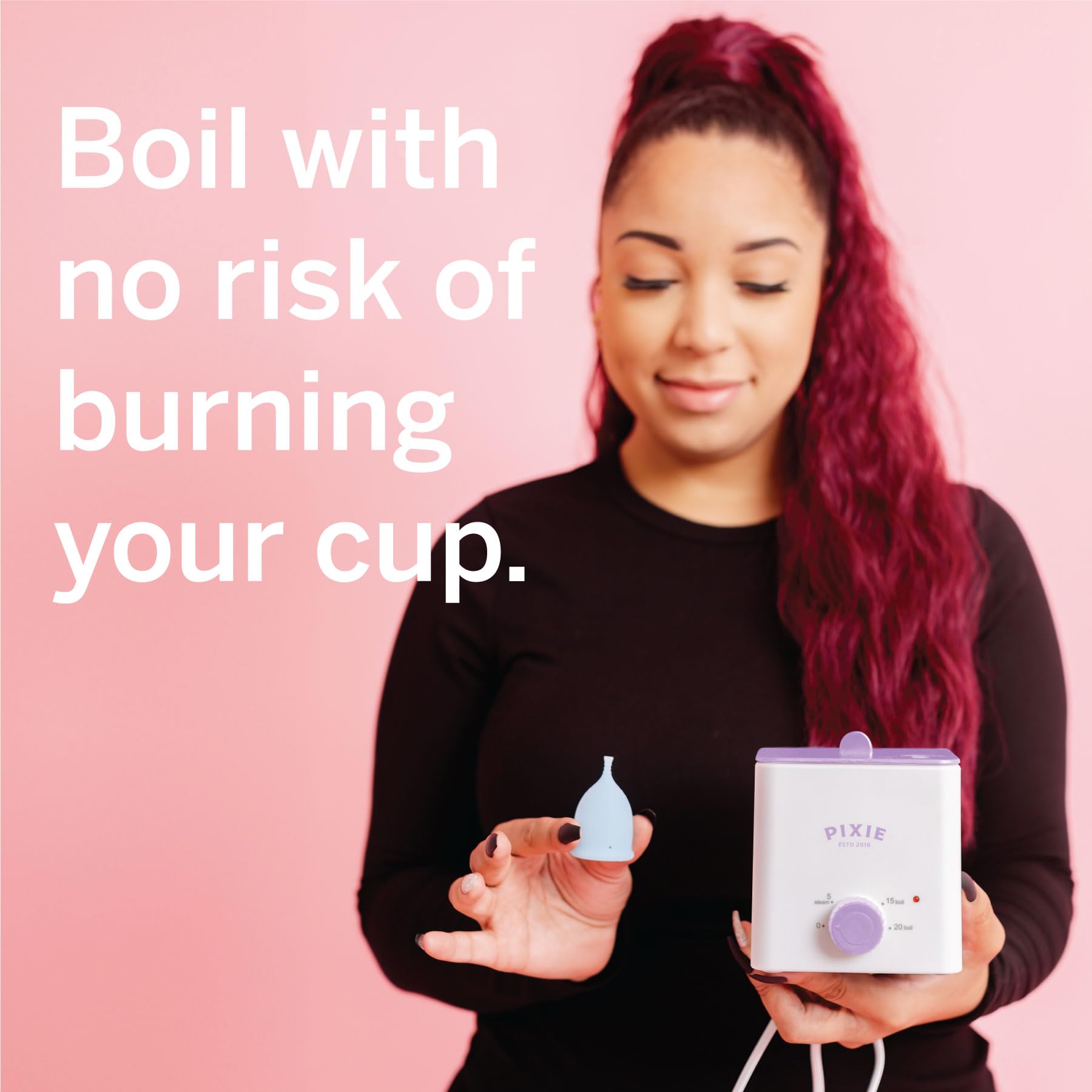 Pixie Menstrual Cup & Disc Sterilizer - Safe Boiling Water Cleaner for Menstrual Hygiene, Kills 99.9% Germs - Perfect for Travel, Home & Gym Use