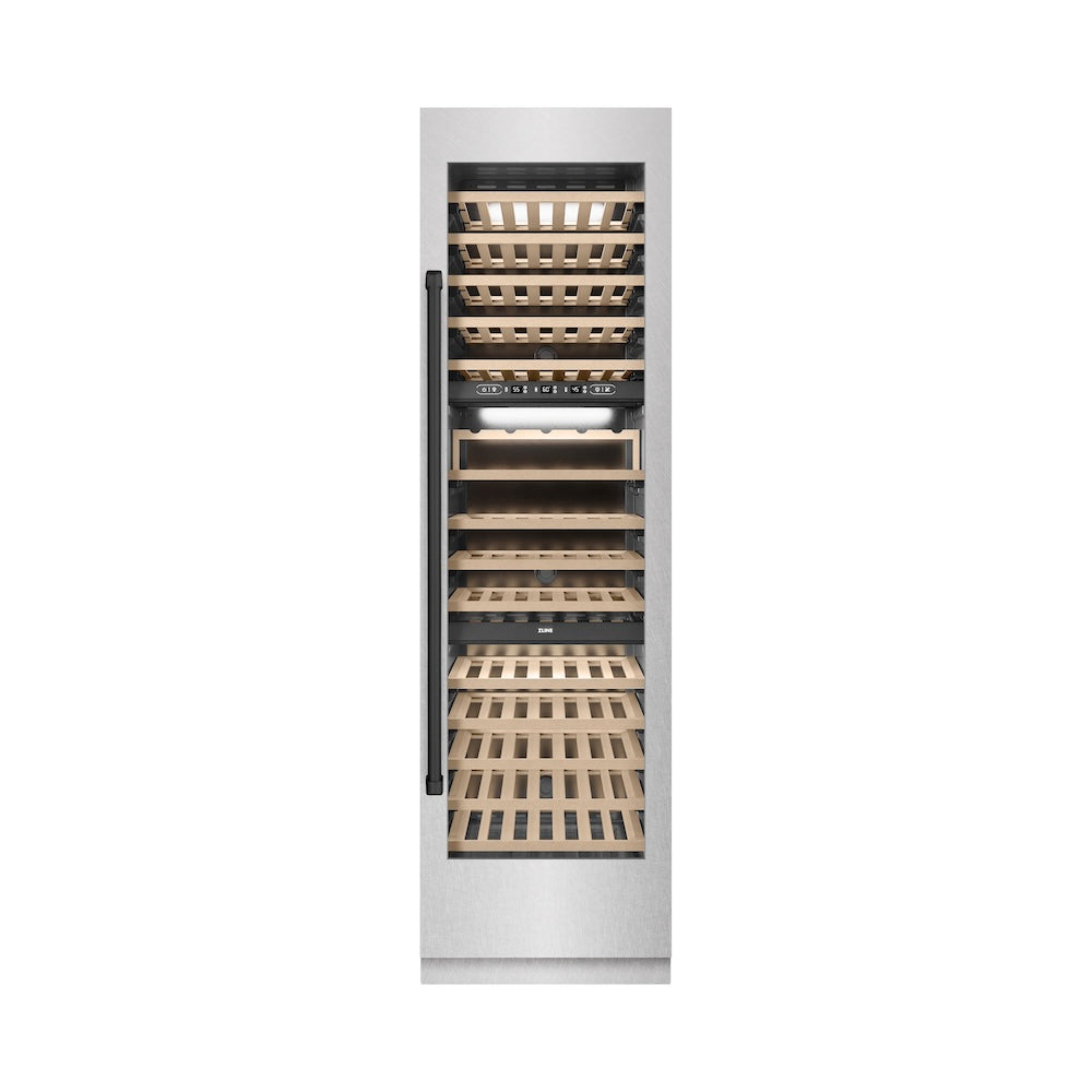 ZLINE Autograph Edition 24 Inch 12.4 Cu Ft Triple Zone 100 Bottle Column Wine Cooler - Satin Stainless Steel & Matte Black Accents (RCWVZ SN 24 MB) | Perfect for Home Bars, Wine Cellars & Entertaining Spaces