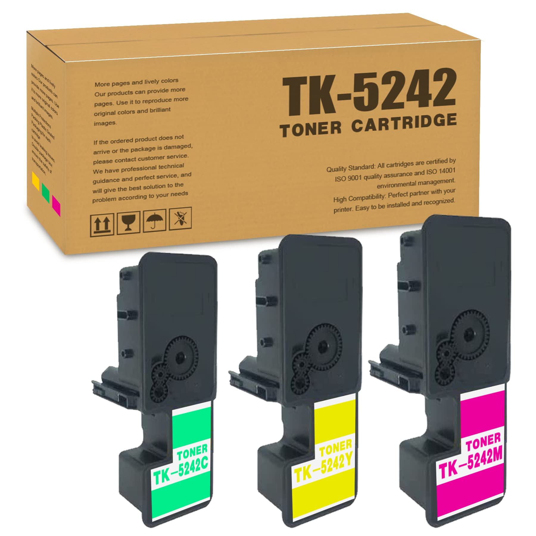 High-Quality 3-Pack TK-5242 Toner Cartridge Replacement for Kyocera TK-5242, P5026cdn, P5026cdw, M5526cdn, M5526cdw Printers - Perfect for Office & Home Printing Needs