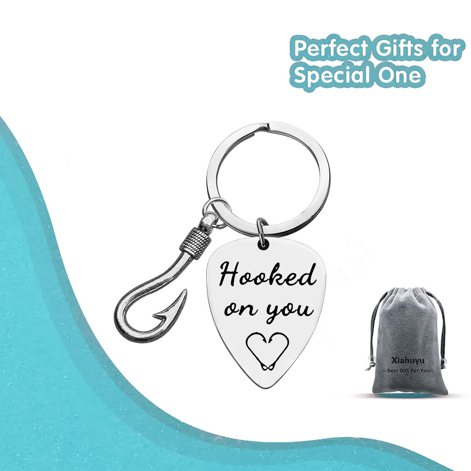 Hooked On You Keychain - Romantic Gifts for Boyfriend, Fiance, Husband - Christmas, Birthday, Valentine's Day, Anniversary, Father's Day Presents - Perfect for Couples, Long Distance Relationships & Special Occasions