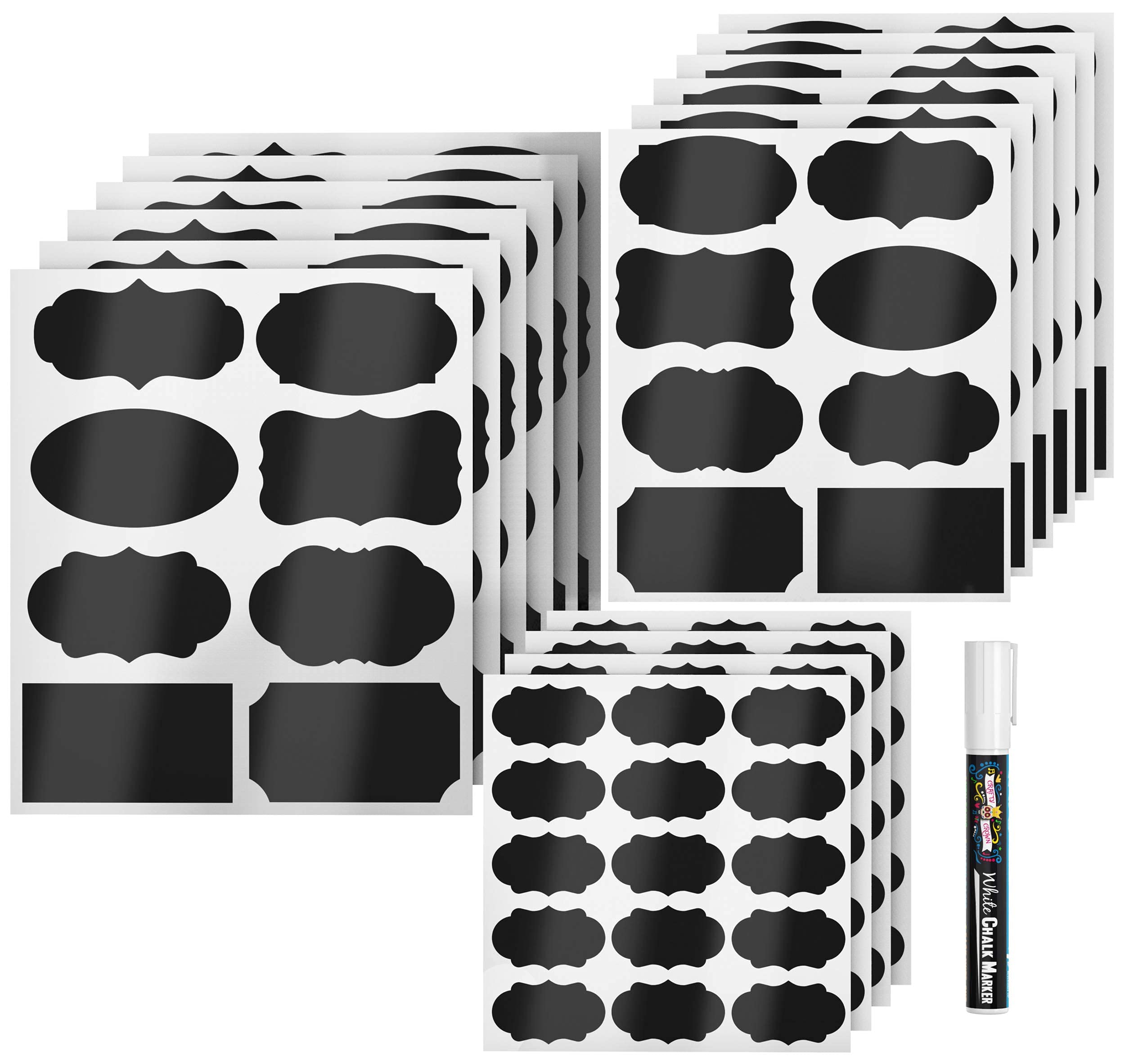 Premium 156-Pack Chalkboard Labels with Erasable White Chalk Marker - Removable Blackboard Stickers for Mason Jars, Containers & Organizing (3 Sizes) - Perfect for Pantry, Kitchen & DIY Craft Projects