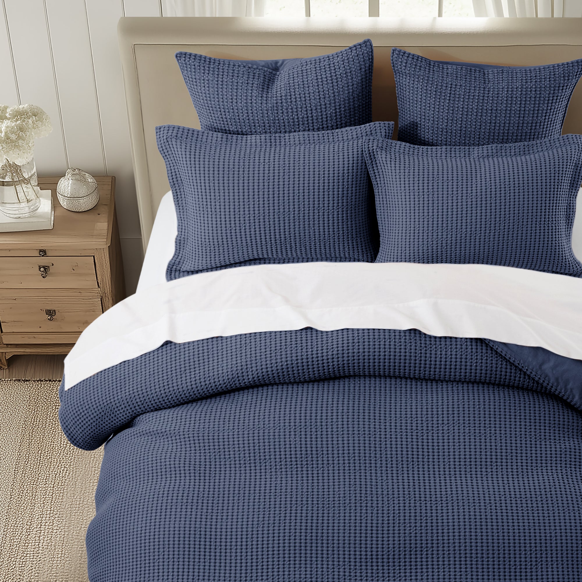 Mills Waffle Duvet Cover Set - Soft Textured Bedding for Cozy Comfort - Perfect for Master Bedroom, Guest Room & Dorm Decor