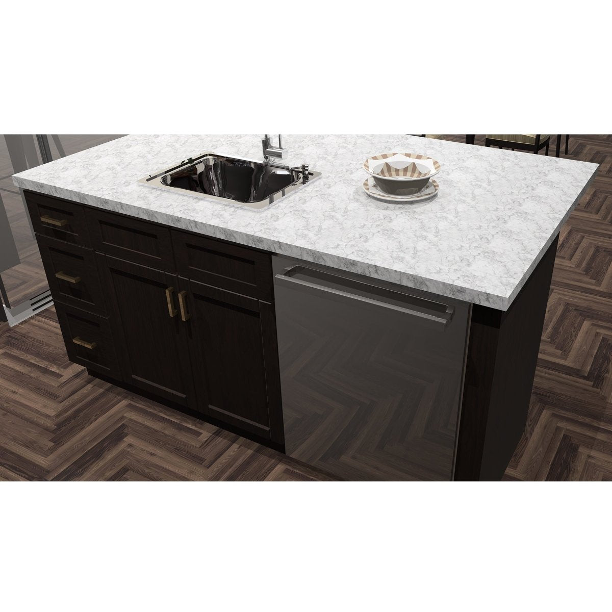 10x10 Kitchen Layout Design with Aria Shaker Espresso Cabinets - Modern Small Kitchen Remodeling Ideas for Home & Apartment