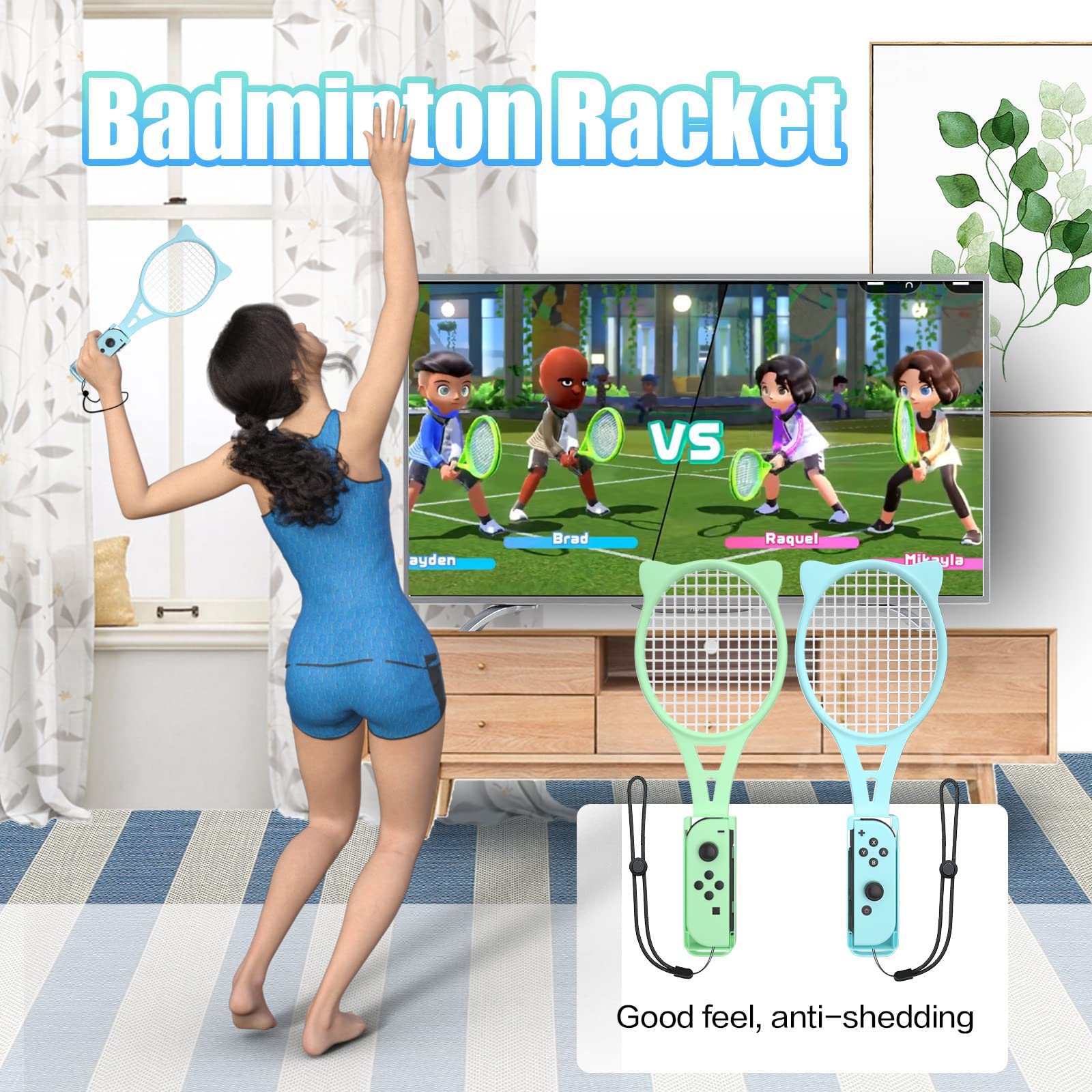 Nintendo Switch Sports Accessories Set - Leg Strap, Wrist Straps, Boxing Grips, Tennis Racket & Golf Club for Nintendo Switch (Blue & Green) - Perfect for Switch Sports, Fitness Gaming & Multiplayer Fun