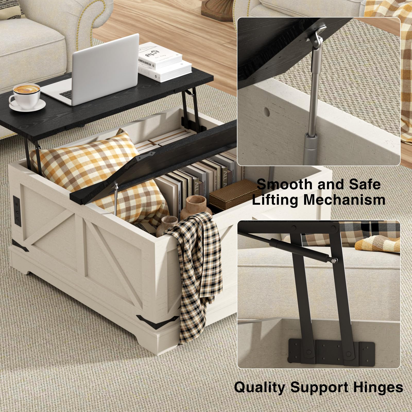 Farmhouse Lift Top Coffee Table with Storage - 31.5