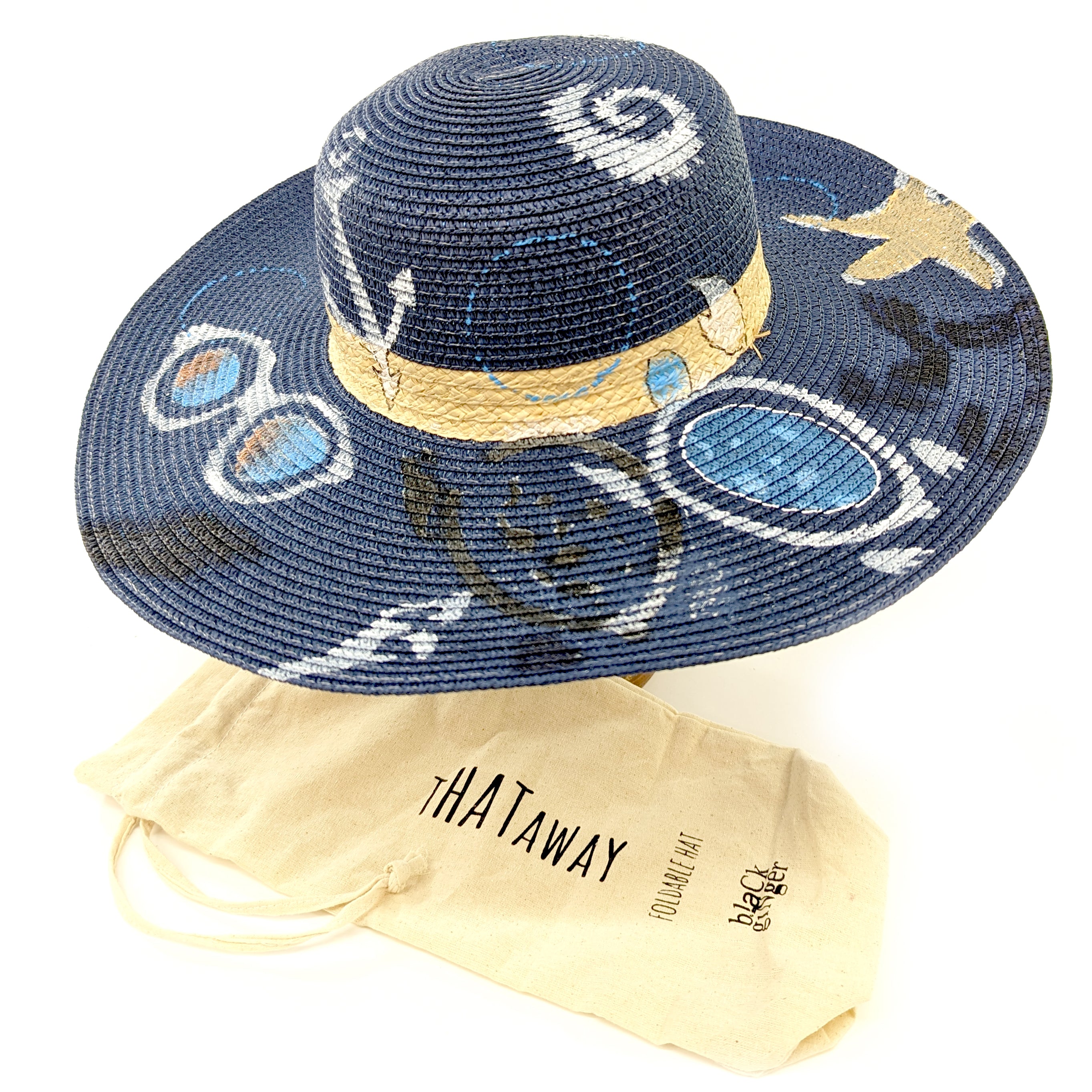 Seaside Printed Wide Brim Foldable Women's Sun Hat - 57cm UV Protection Beach Hat for Summer Outdoor Activities, Travel & Vacation
