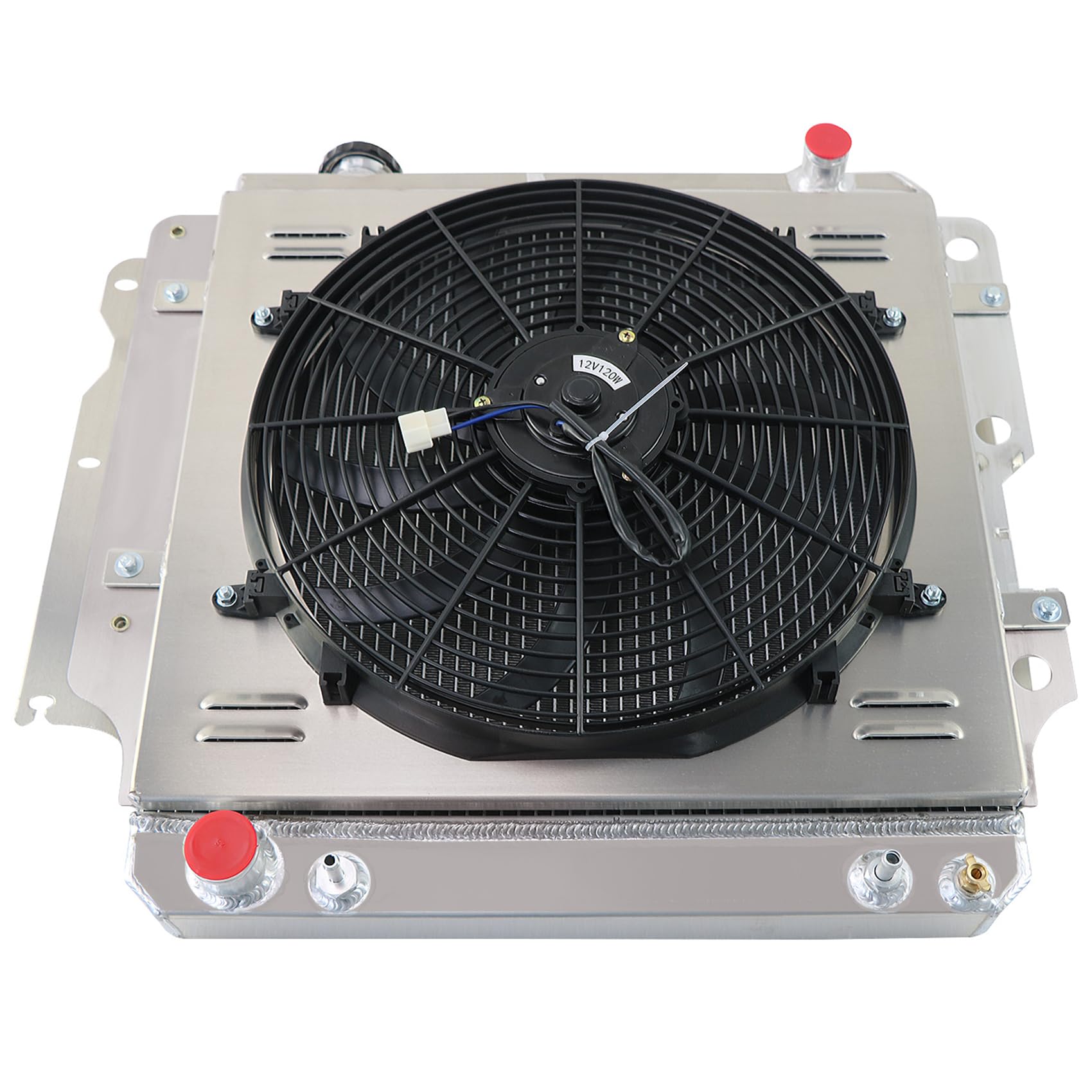 1987-2006 Jeep Wrangler TJ 3-Row Aluminum Radiator with Fan Shroud & Thermostat Relay Kit - High Performance Cooling Upgrade for Off-Road Adventures & Daily Driving