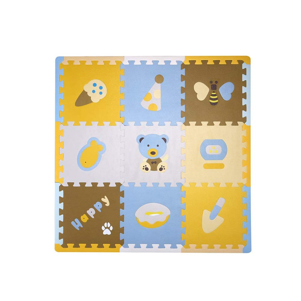 QFFL Baby Play Mat - 9-Piece Interlocking Foam Puzzle Floor Tiles with Animal Patterns & Borders | Non-Toxic Educational Activity Mat for Tummy Time, Crawling & Early Learning | Nursery, Playroom & Daycare Safe Foam Tiles