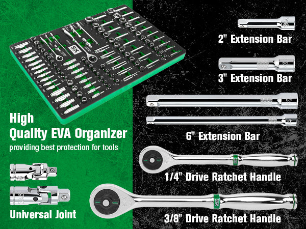 1/4 & 3/8 Drive 105-Piece 6-Point Shallow & Deep SAE & Metric Chrome Socket Set - Perfect for Automotive Repair, DIY Projects & Home Maintenance
