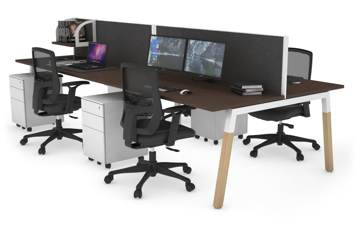 Quadro A Legs 4-Person Office Workstation with Wood Legs & Cross Beam [1200L x 700W] - Perfect for Collaborative Workspaces, Home Offices & Coworking Environments