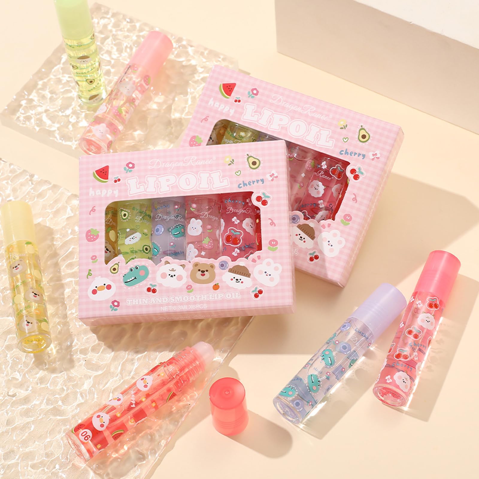 Sitovely 6PCS Roll On Lip Gloss Set - Fruity Flavored Nourishing Lip Oil with Rolling Ball, Hydrating Lip Balm & Clear Lip Glow for Moisturizing Lip Care (Clear, Medium) | Perfect for Daily Makeup, Gift Giving & On-The-Go Lip Hydration